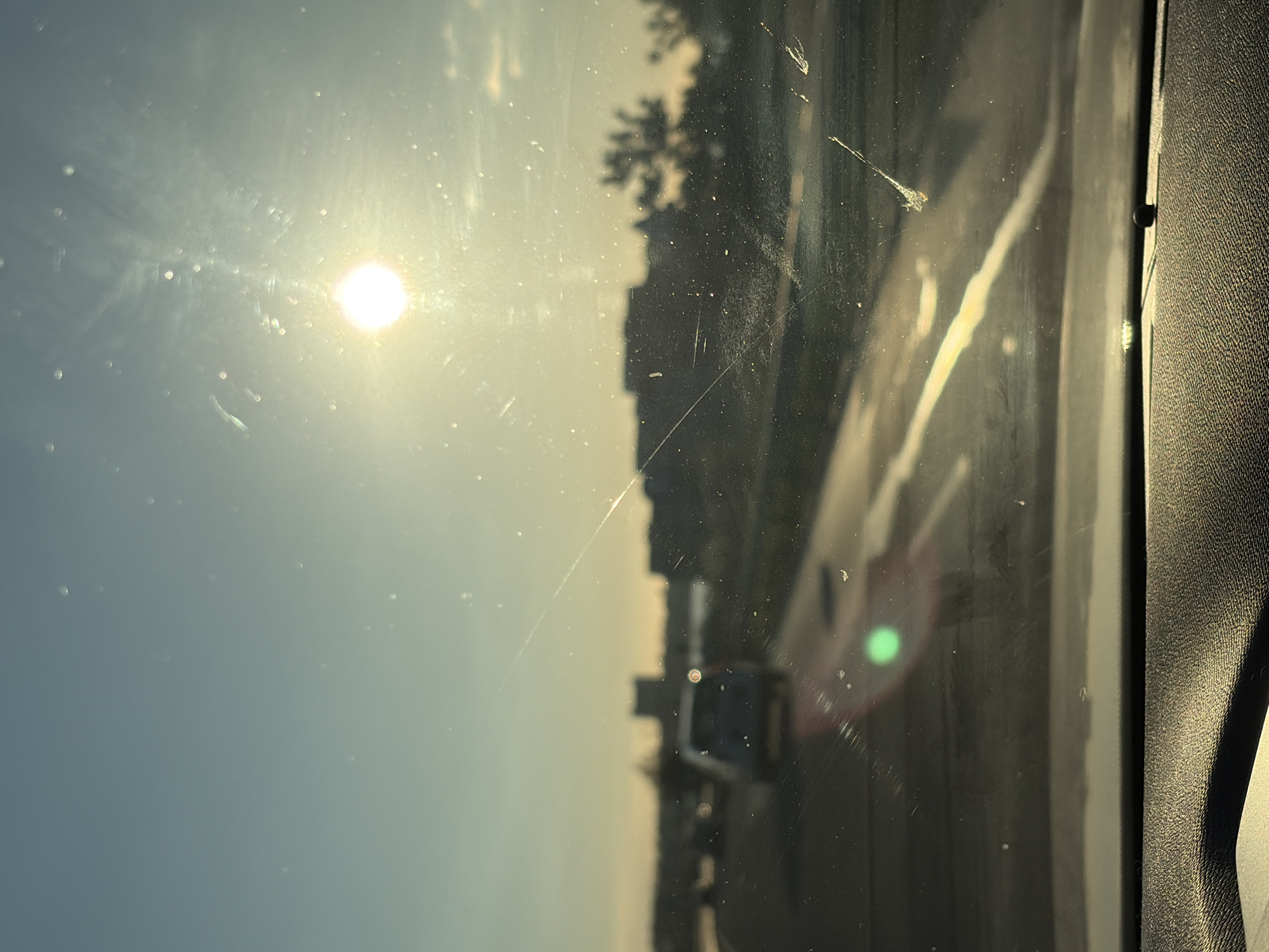 Morning sunlight viewed through car windshield in Pomorie, Bulgaria