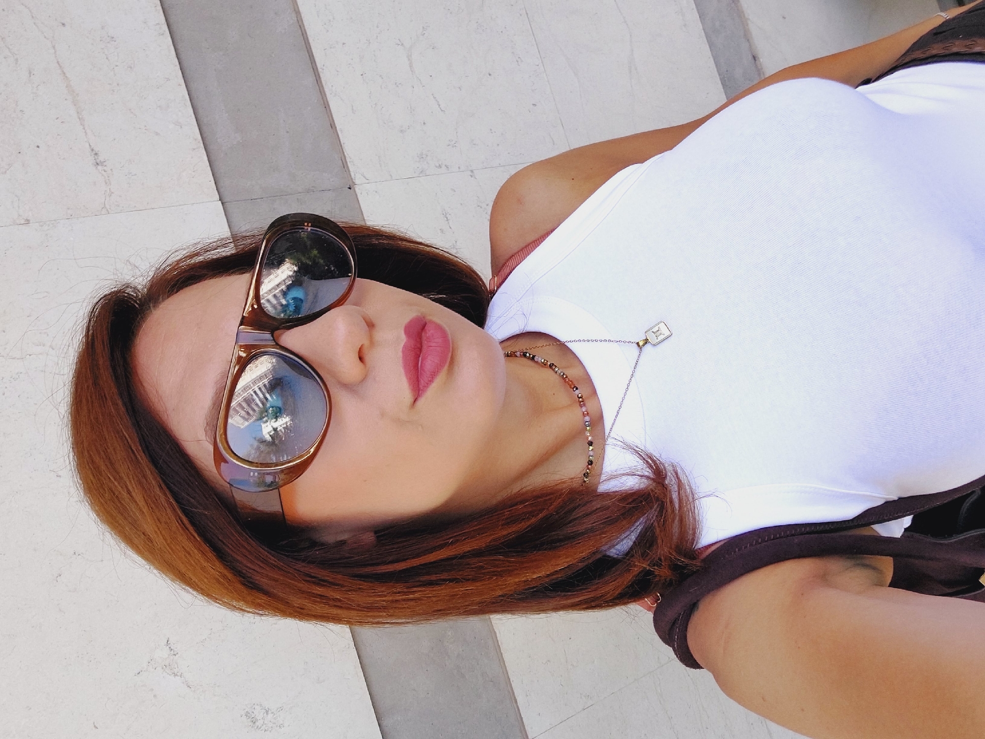 Outdoor selfie series, multiple looks, same morning