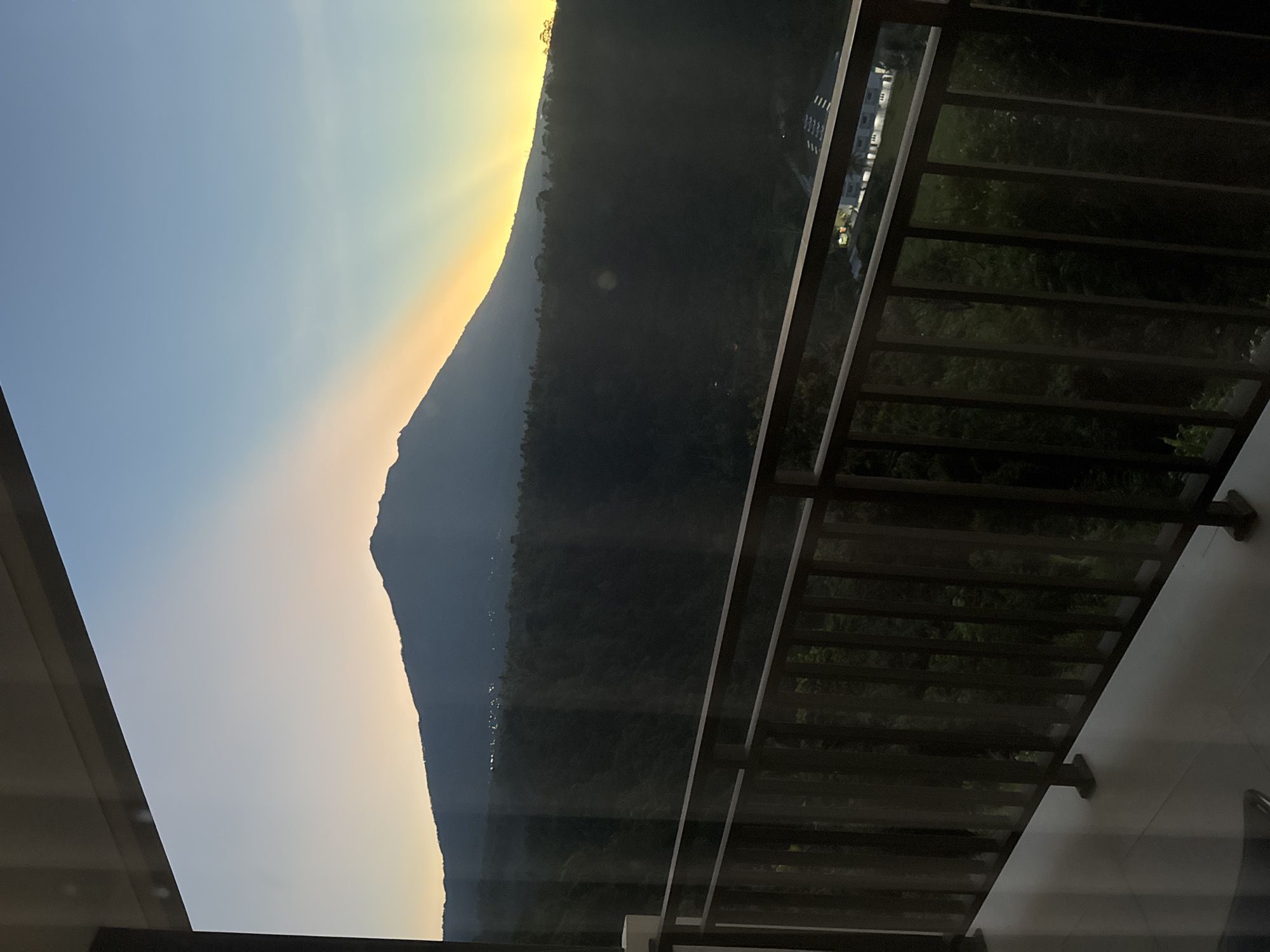Mountain view captured from balcony in Rendang, Indonesia