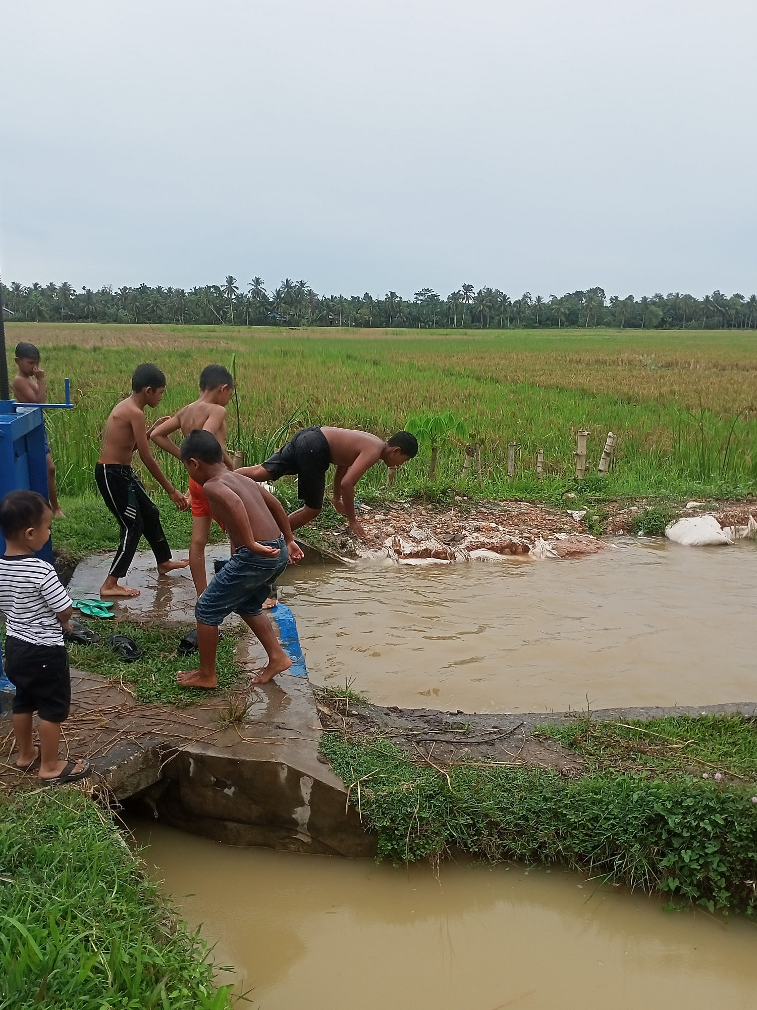 Boys play and swim in rural Indonesian water source