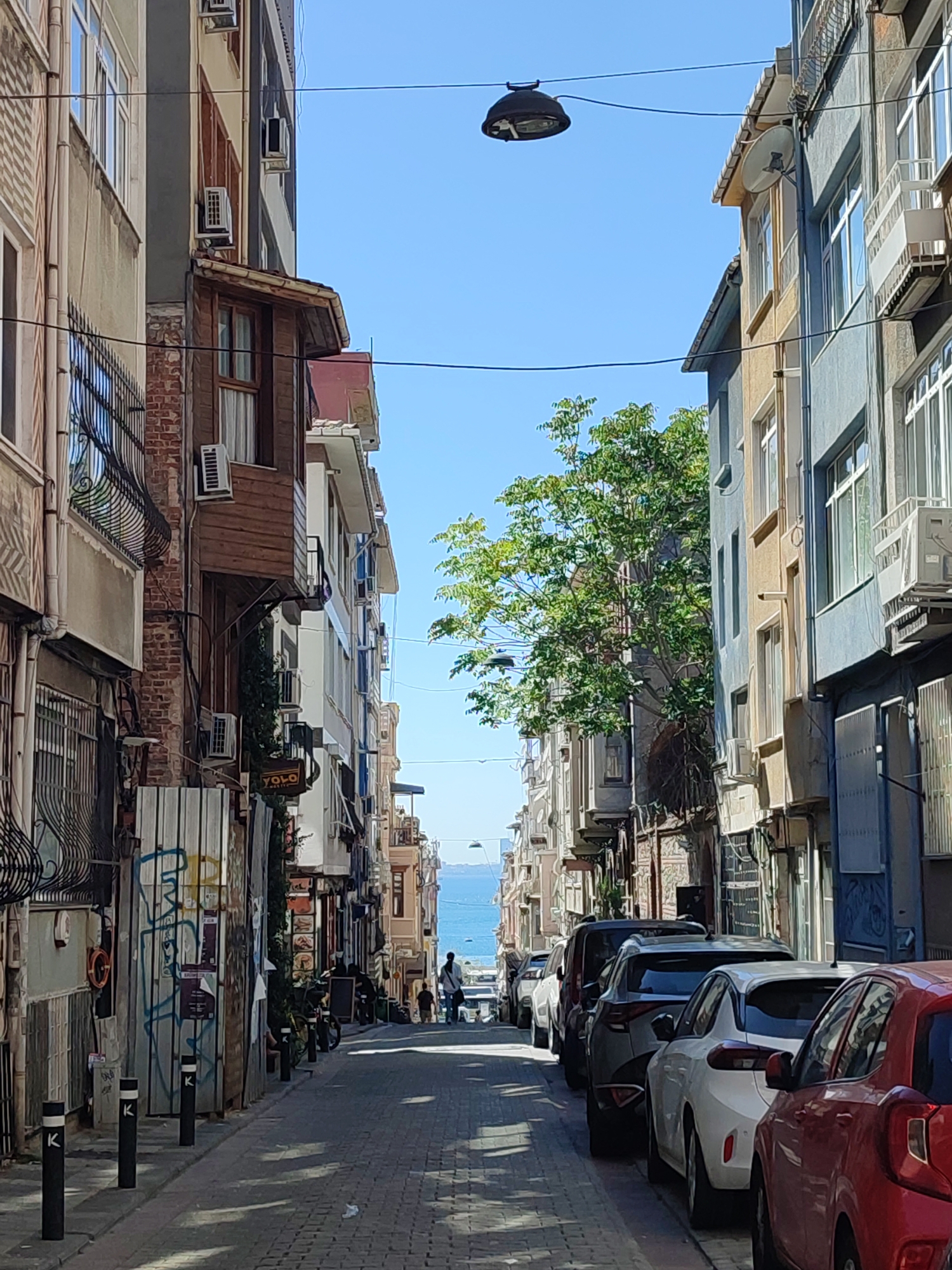 Quiet cobblestone street life in Kadıköy, Istanbul