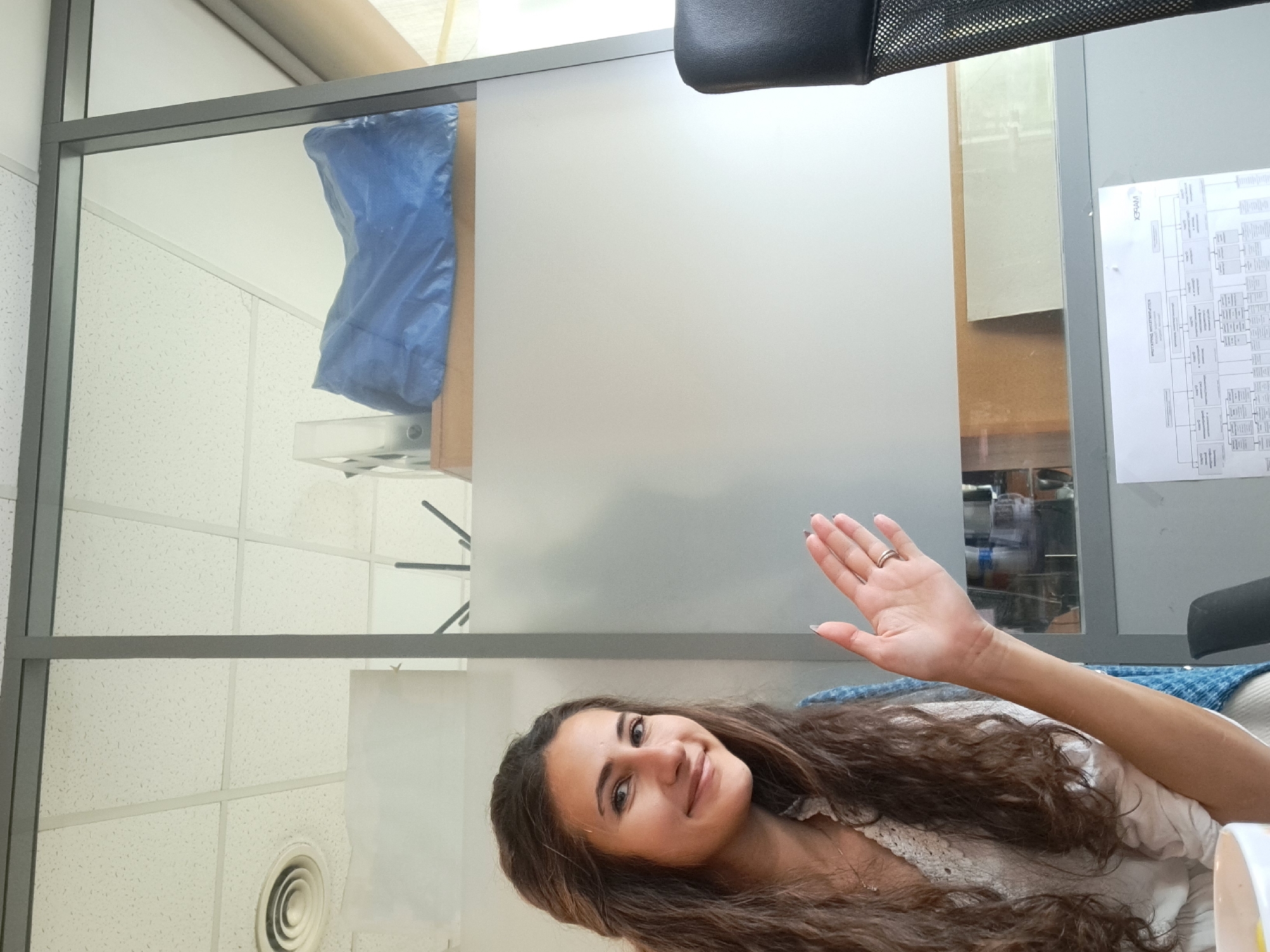 Woman documents office workday with food and selfies in Sofia