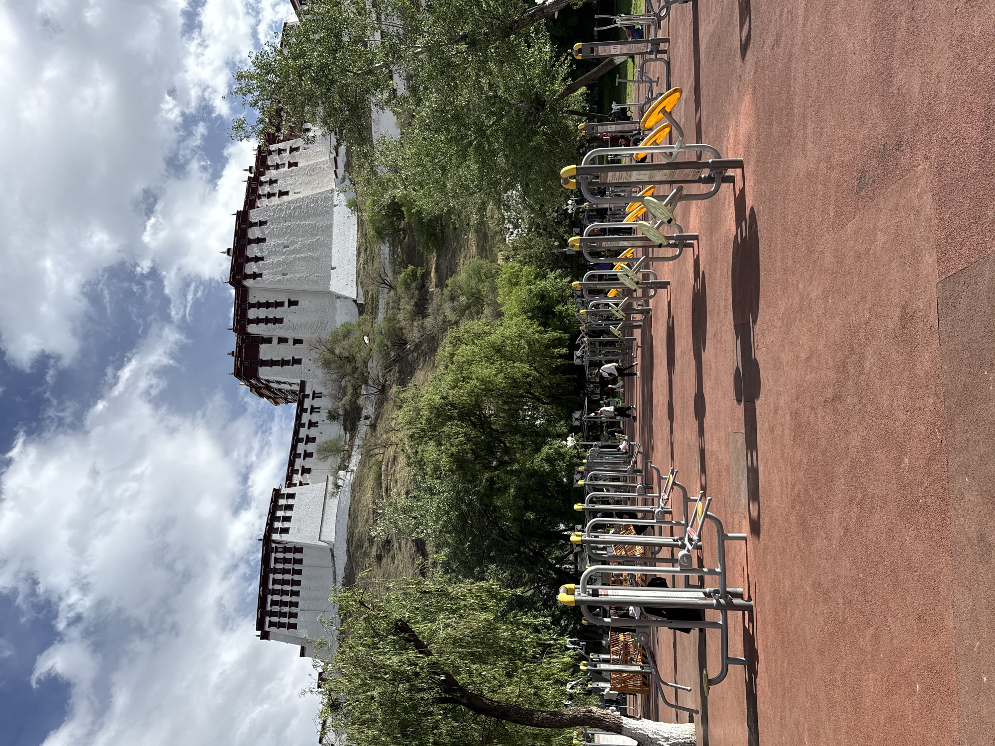 Outdoor fitness area documented near Potala Palace in Lhasa