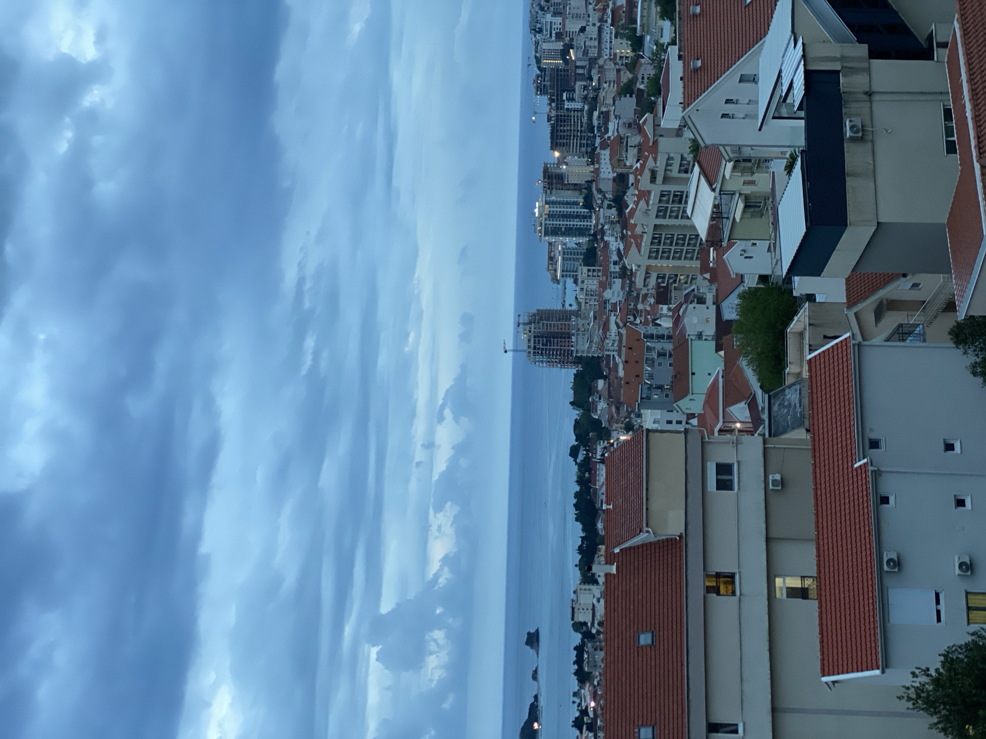 Overcast twilight views captured over Budva, Montenegro coastline
