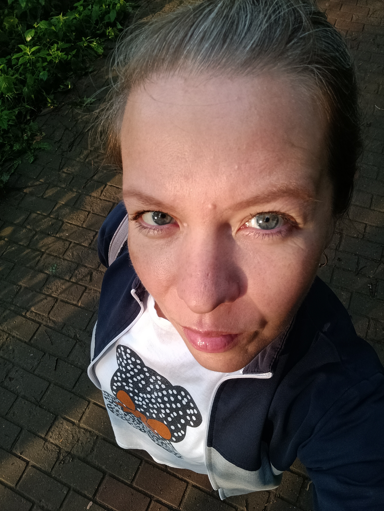 Selfie and dewy bellflowers on a July morning in Chaikovsky