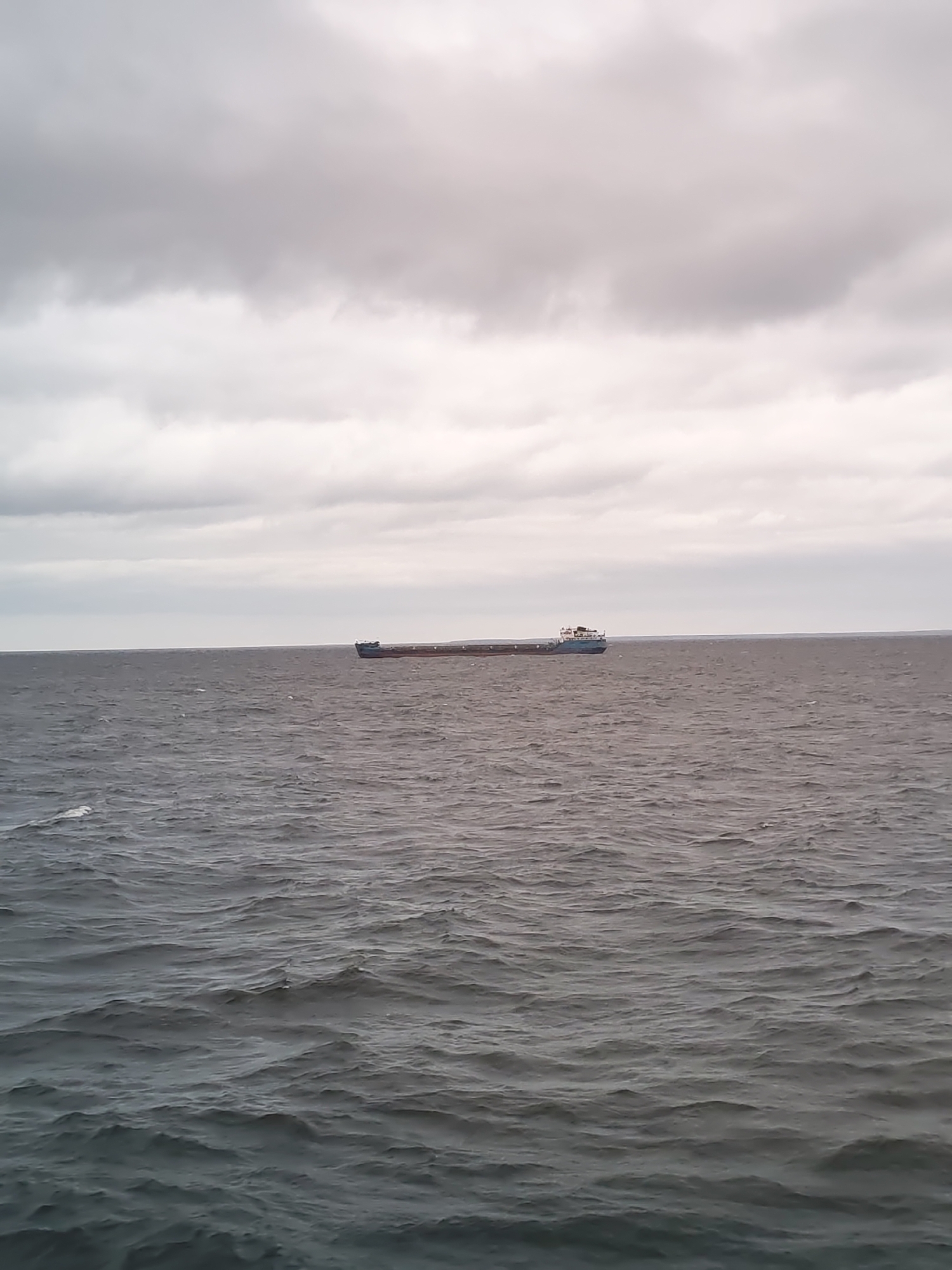 Cargo ship spotted on Russian waters under overcast skies