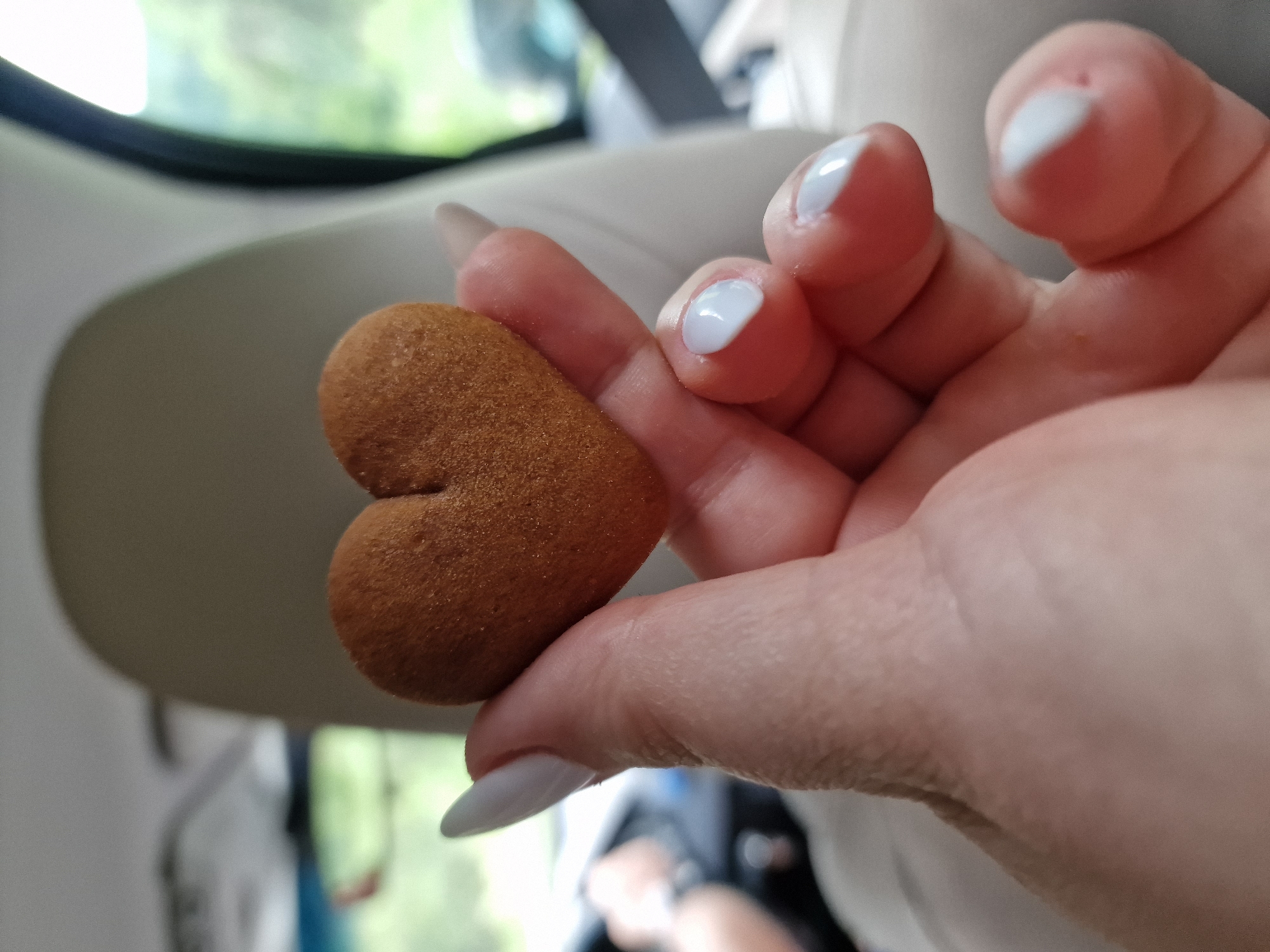 Heart-shaped cookie held up in Debnevo, Bulgaria