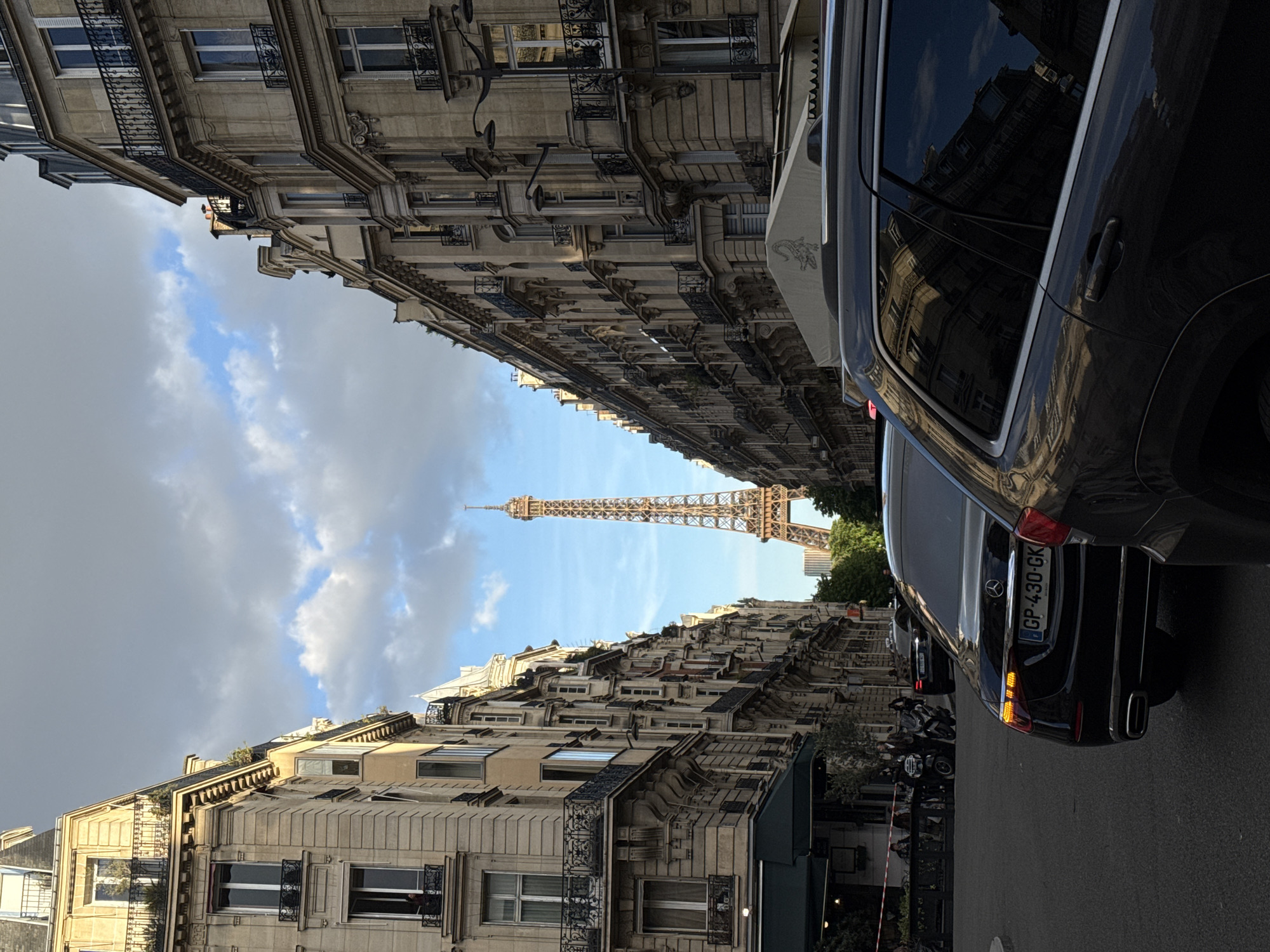 Paris street scenes: Eiffel Tower view, flower stall captured