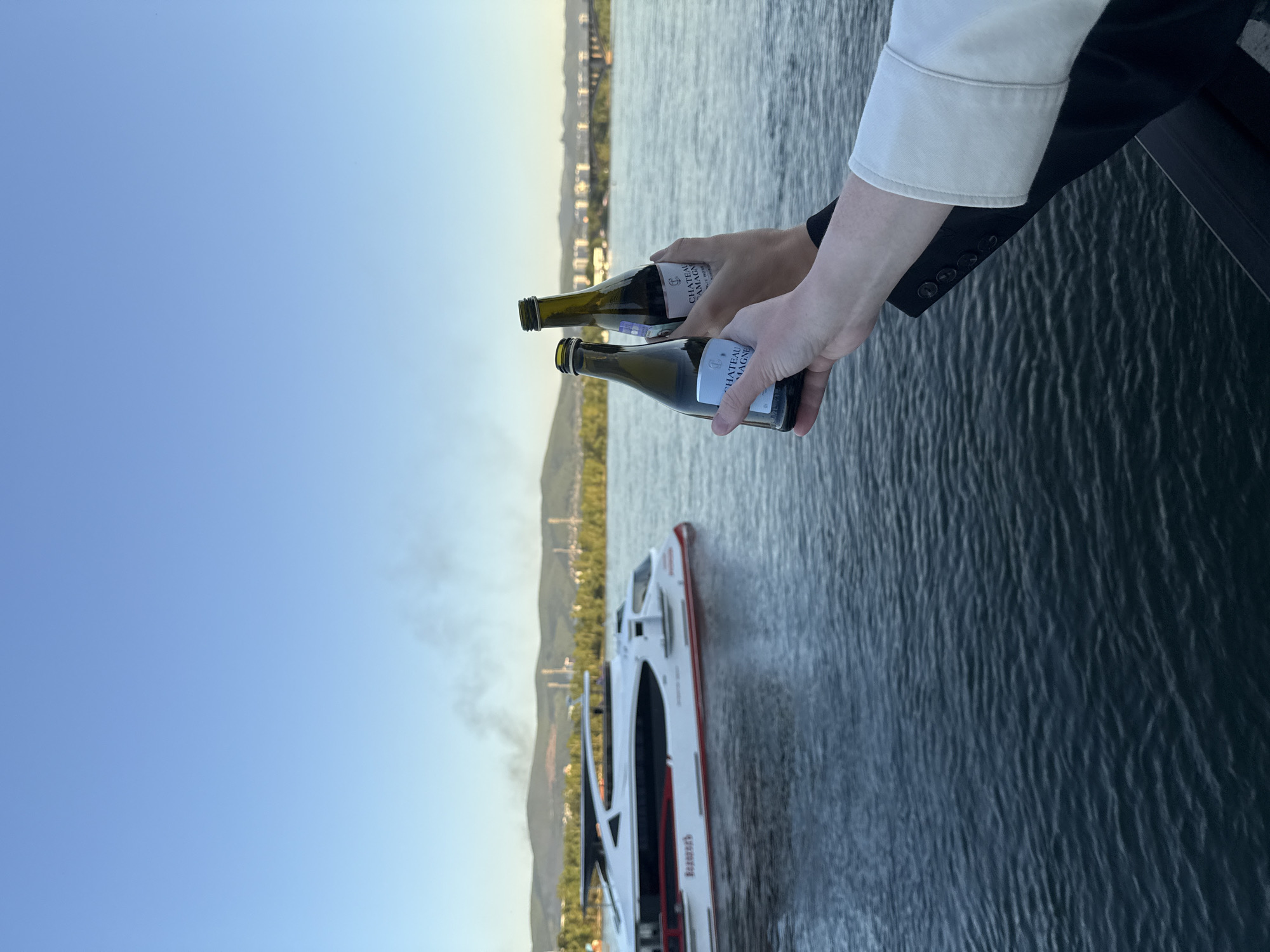 Champagne toast celebration along Yenisei River in Krasnoyarsk