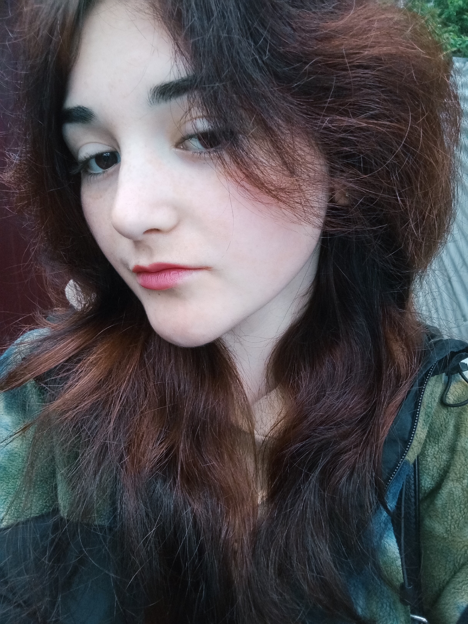 Woman takes selfie in Poltava, Ukraine