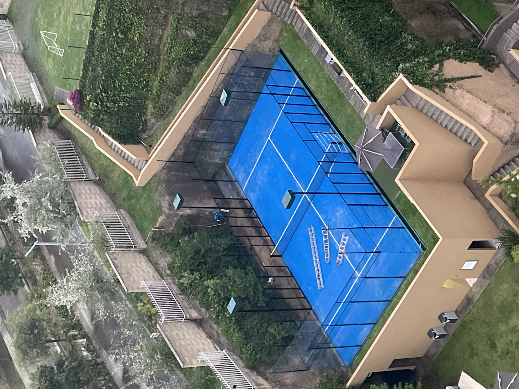 Aerial view shows paddle tennis court in Huixquilucan, Mexico