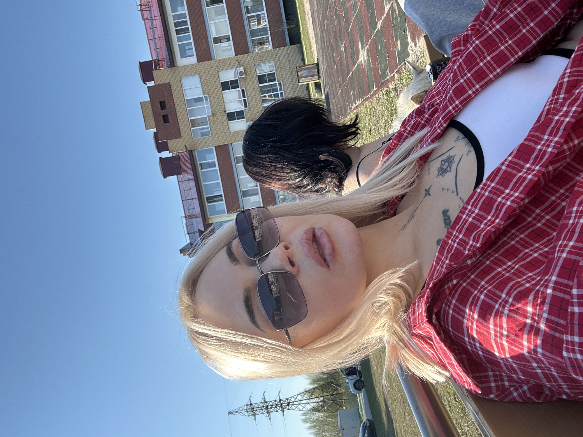 Woman and dog enjoy casual afternoon at Russian playground