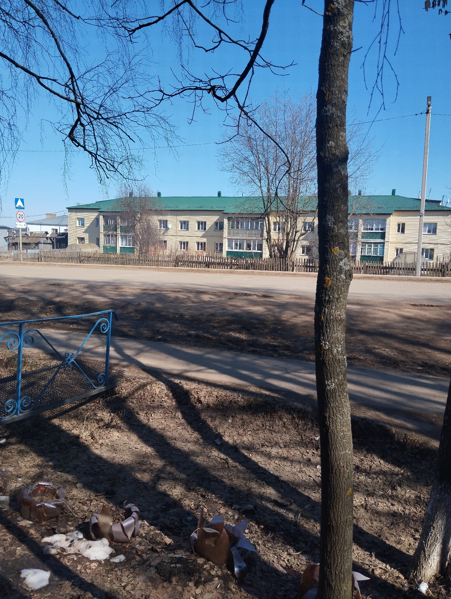 Street scenes documented in Krasnogorskoye, Russia during spring morning