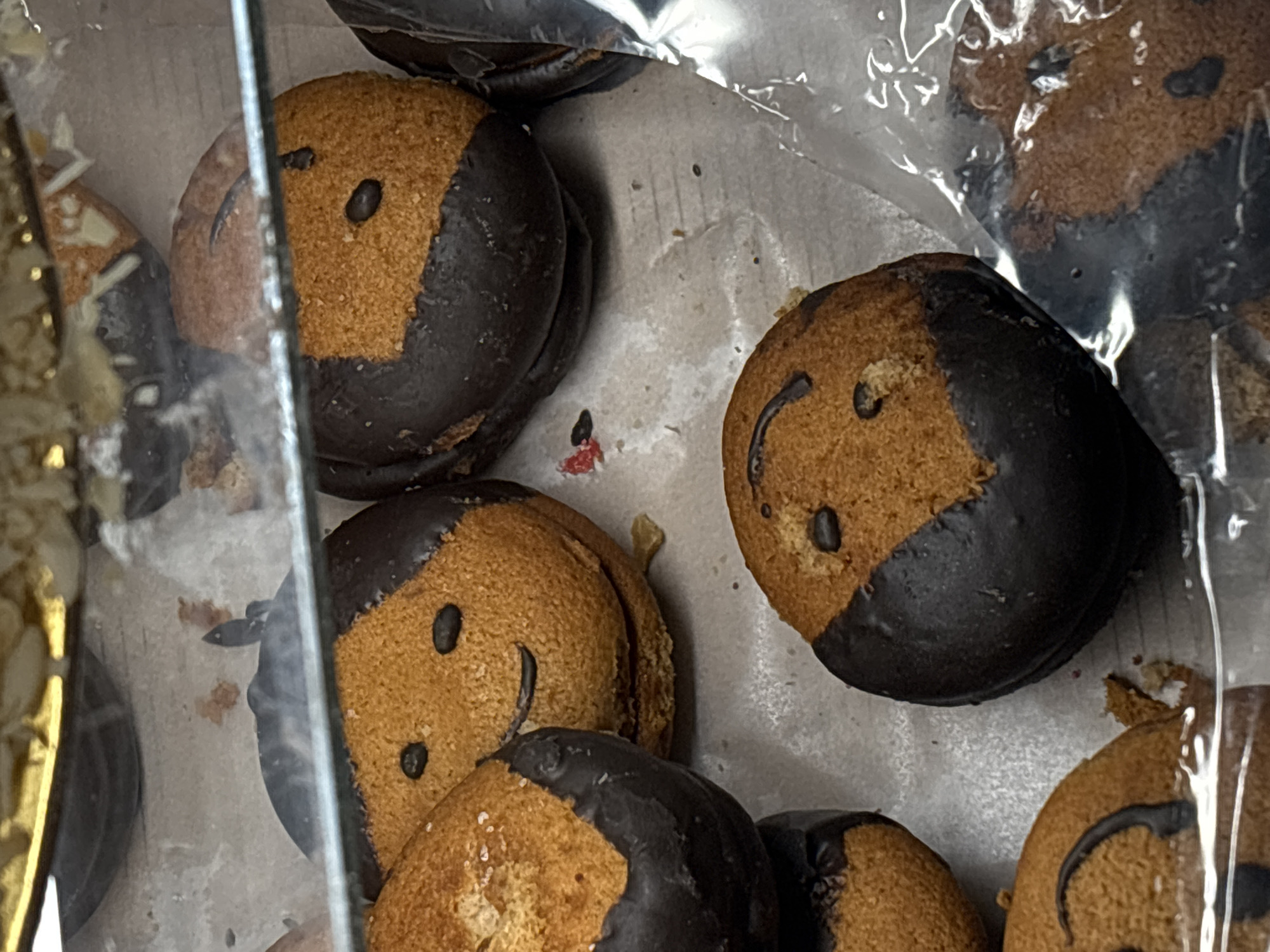 Two-toned cookies displayed in Varna bakery case