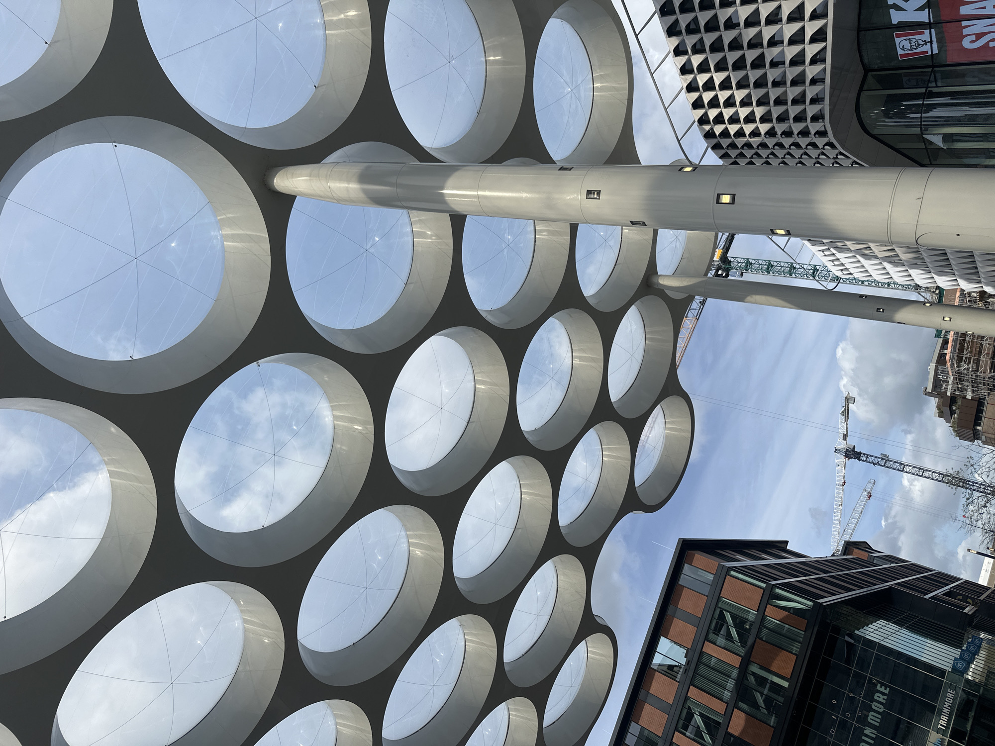 Architectural detail captured at Utrecht shopping center ceiling