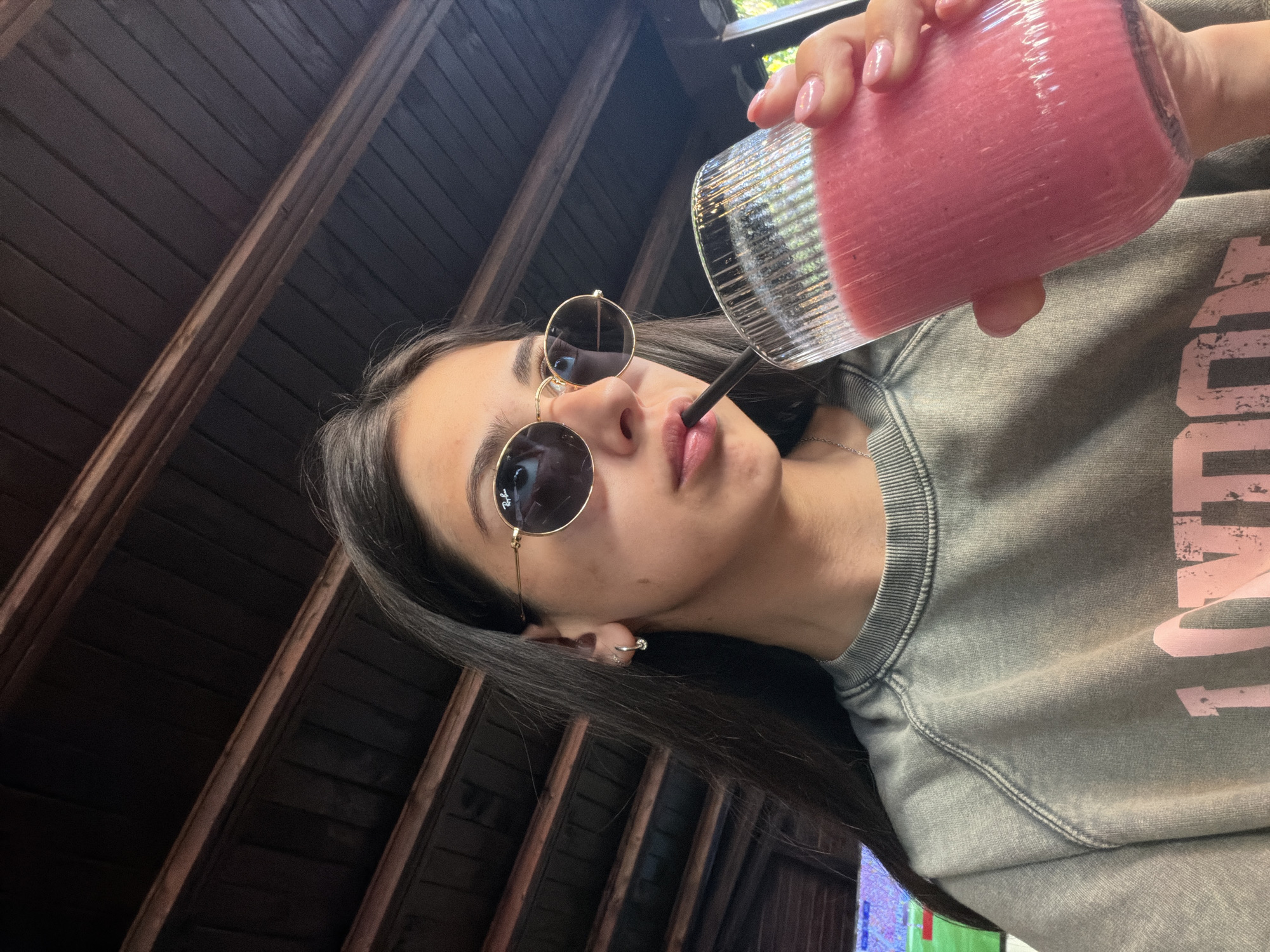 Young woman spotted drinking smoothie in Dupnitsa, Bulgaria
