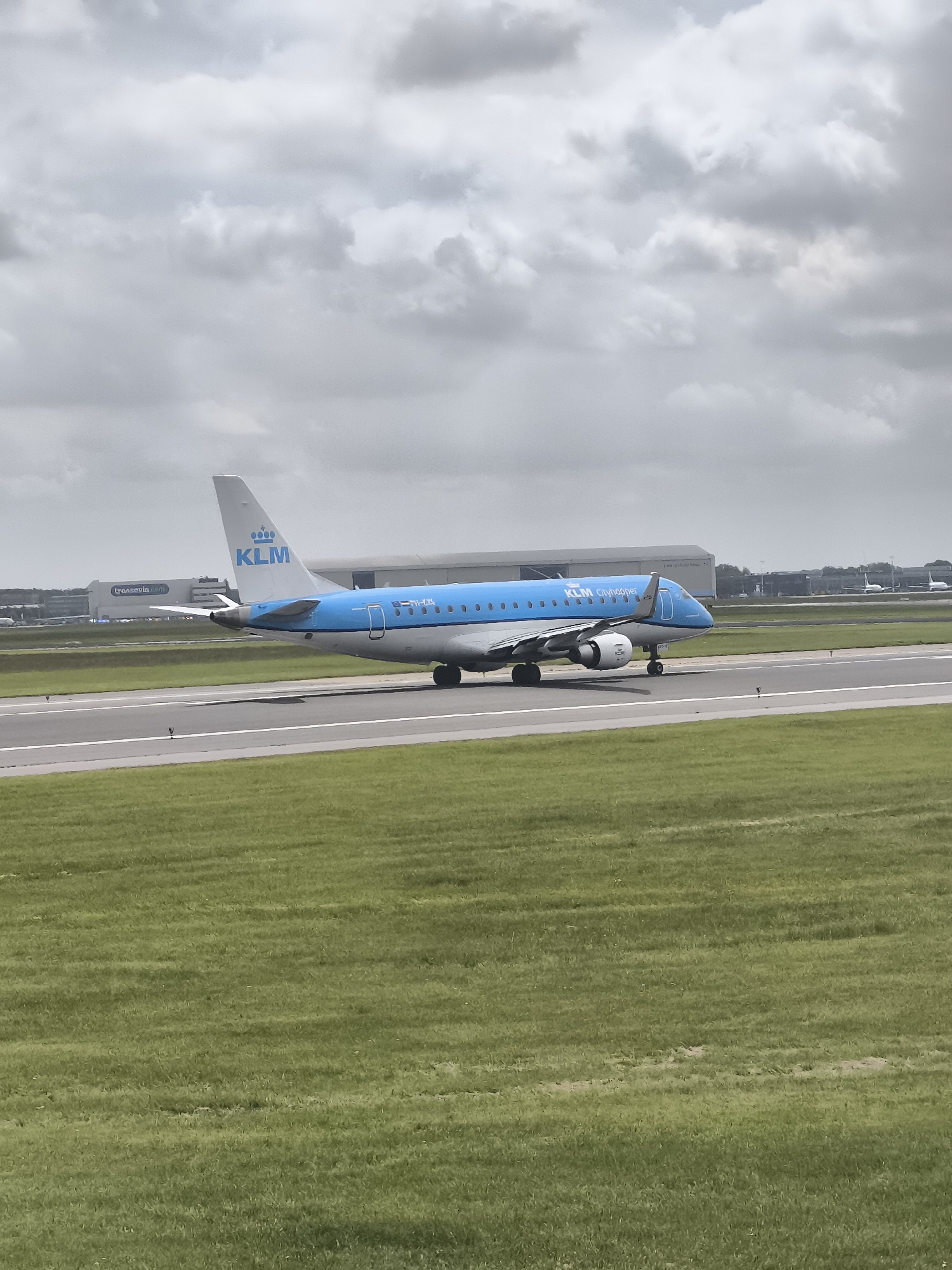 KLM aircraft spotted on runway during overcast morning