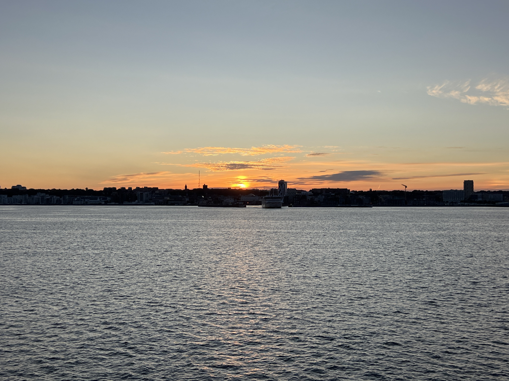 Golden sunset fades over the Öresund strait near Helsingborg