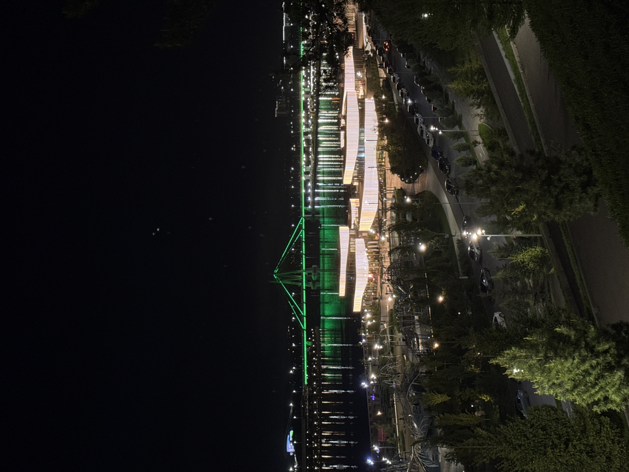 Millennium Bridge glows green in nighttime Kazan display