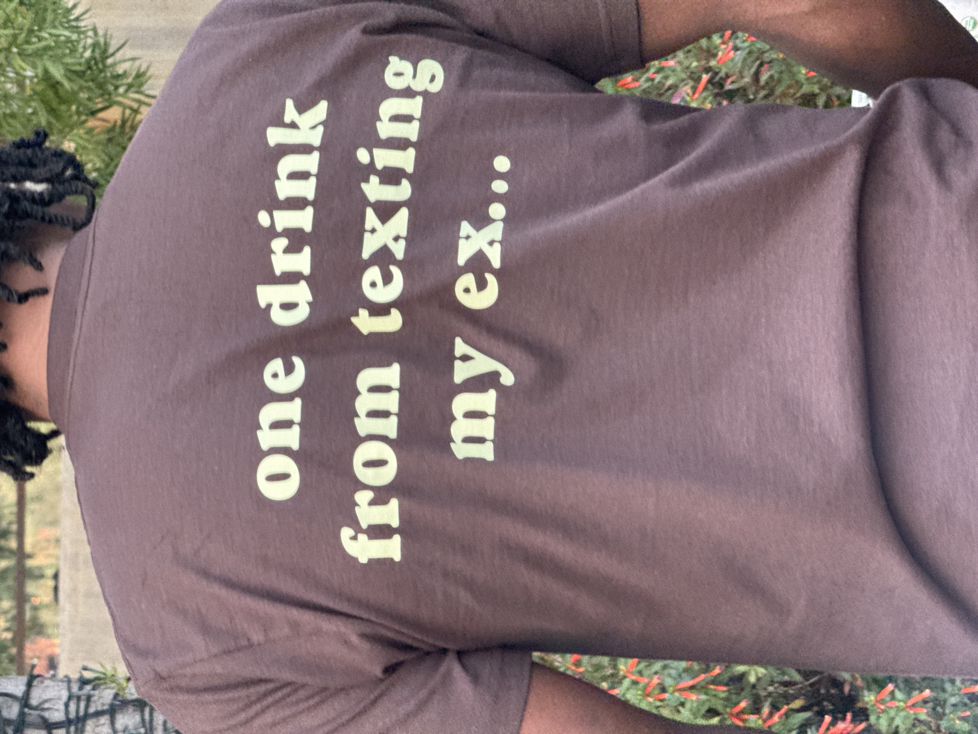 Casual dining and humorous t-shirt spotted in Los Angeles