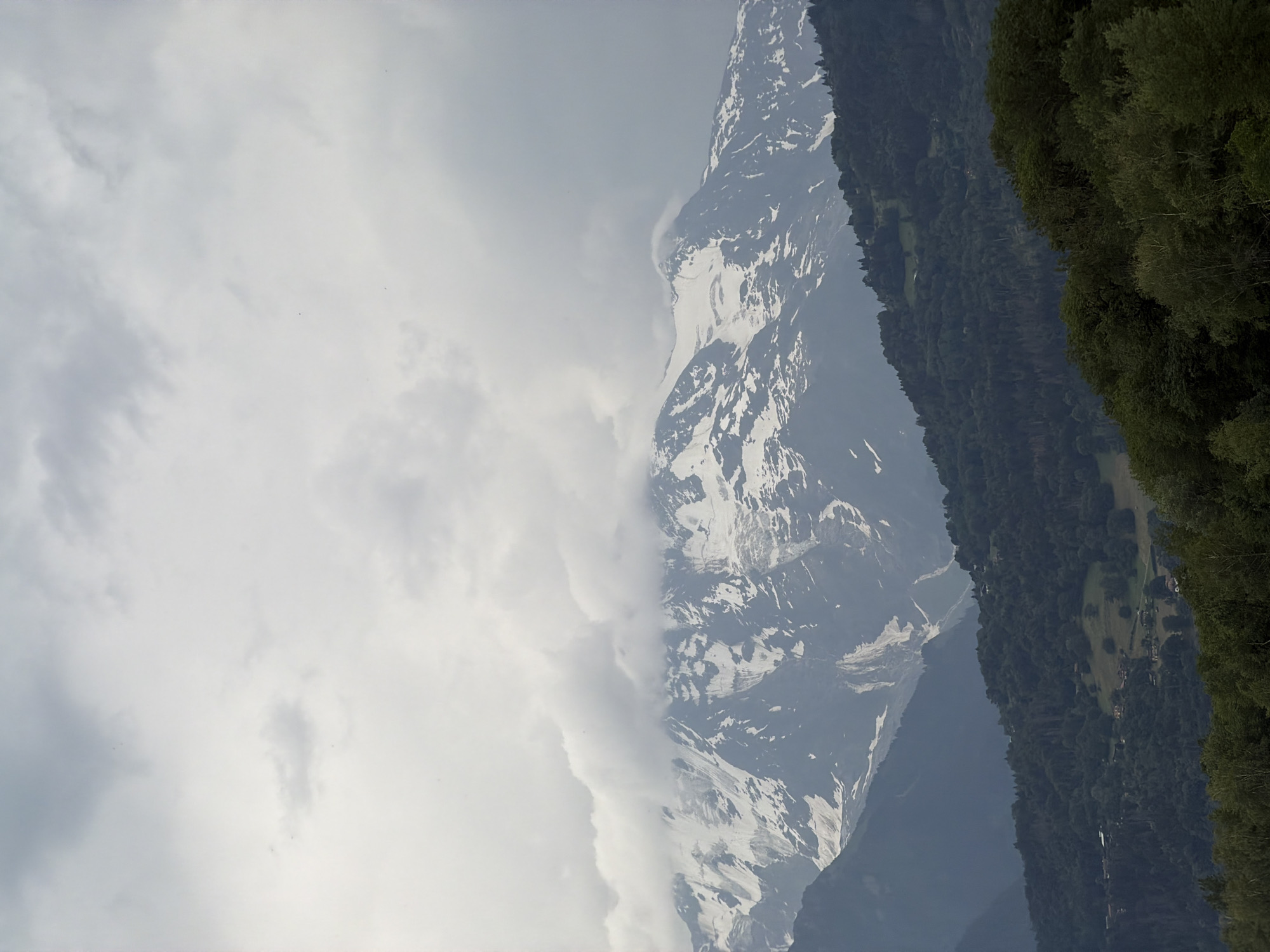 Snow-capped peaks and dark pines near Sallanches