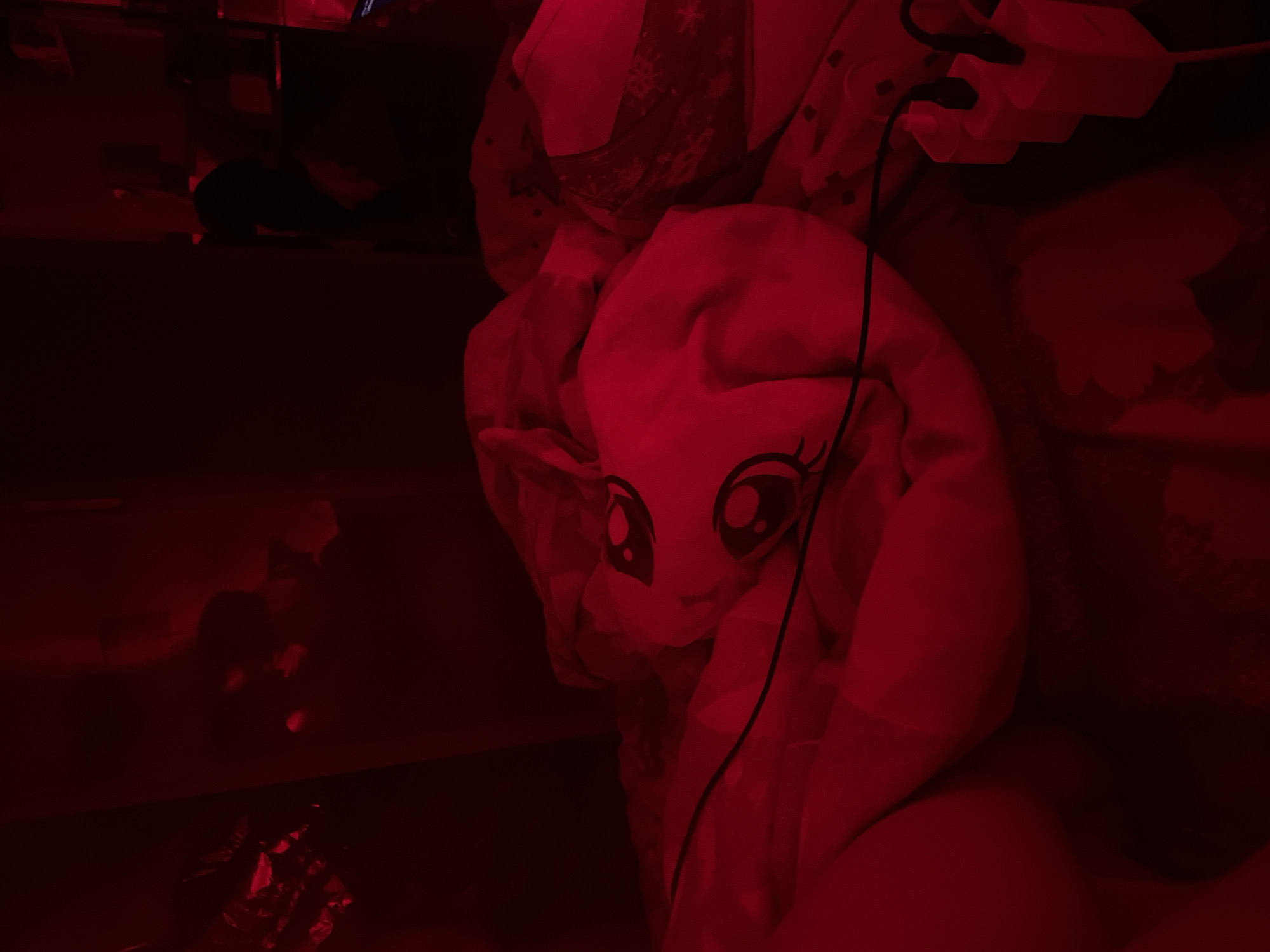 Red-lit indoor scenes documented in Russia during evening hours