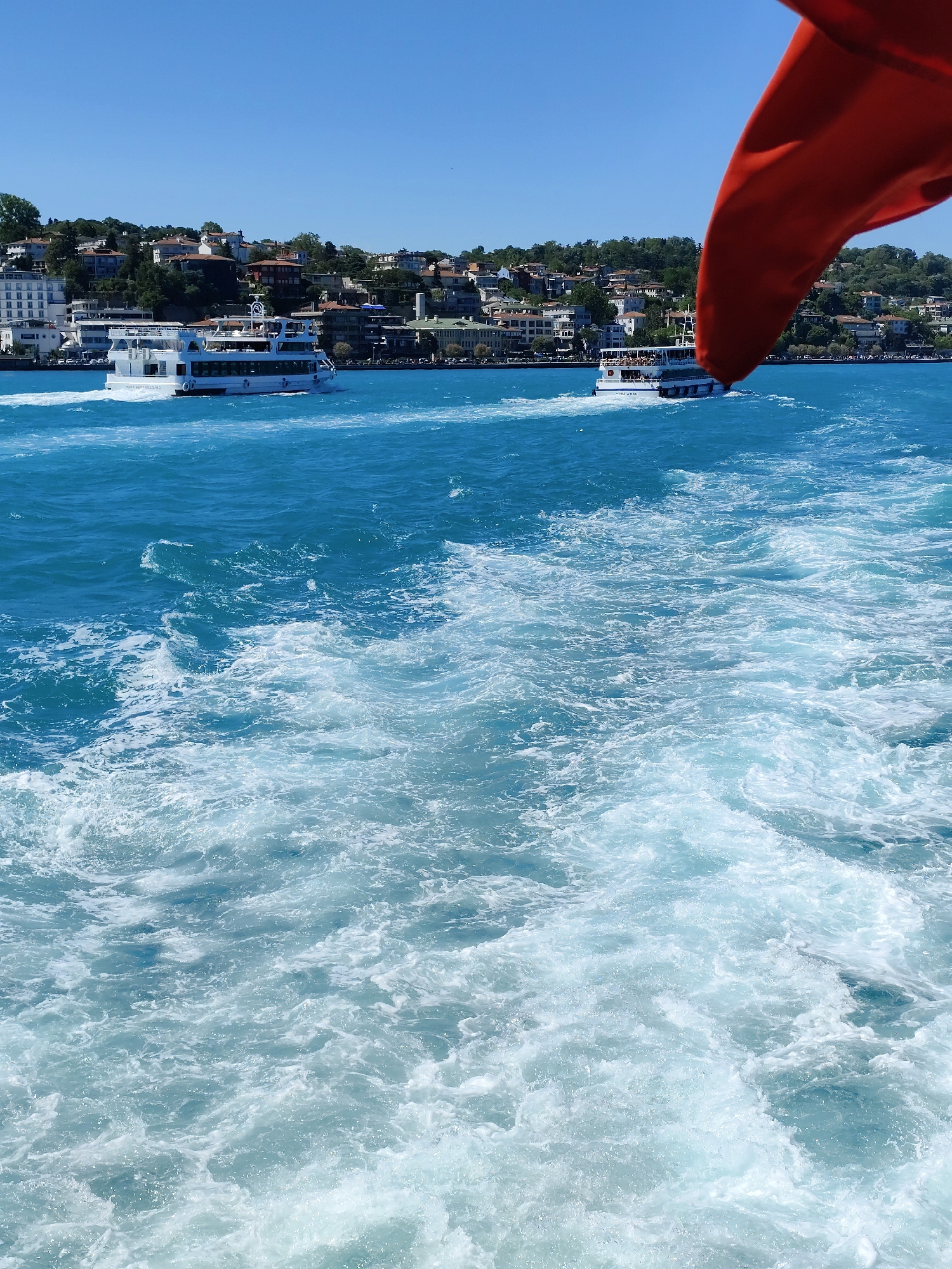 Ferry traffic observed on Bosphorus Strait near Sarıyer