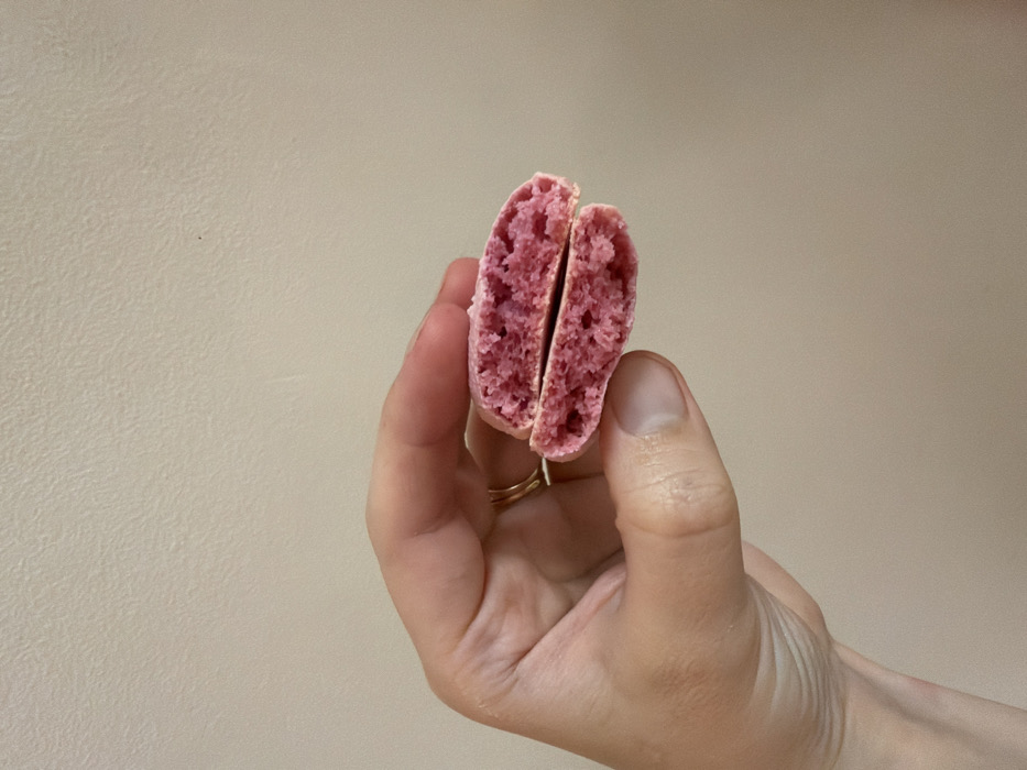 Pink macarons documented during preparation in Israeli coastal cities