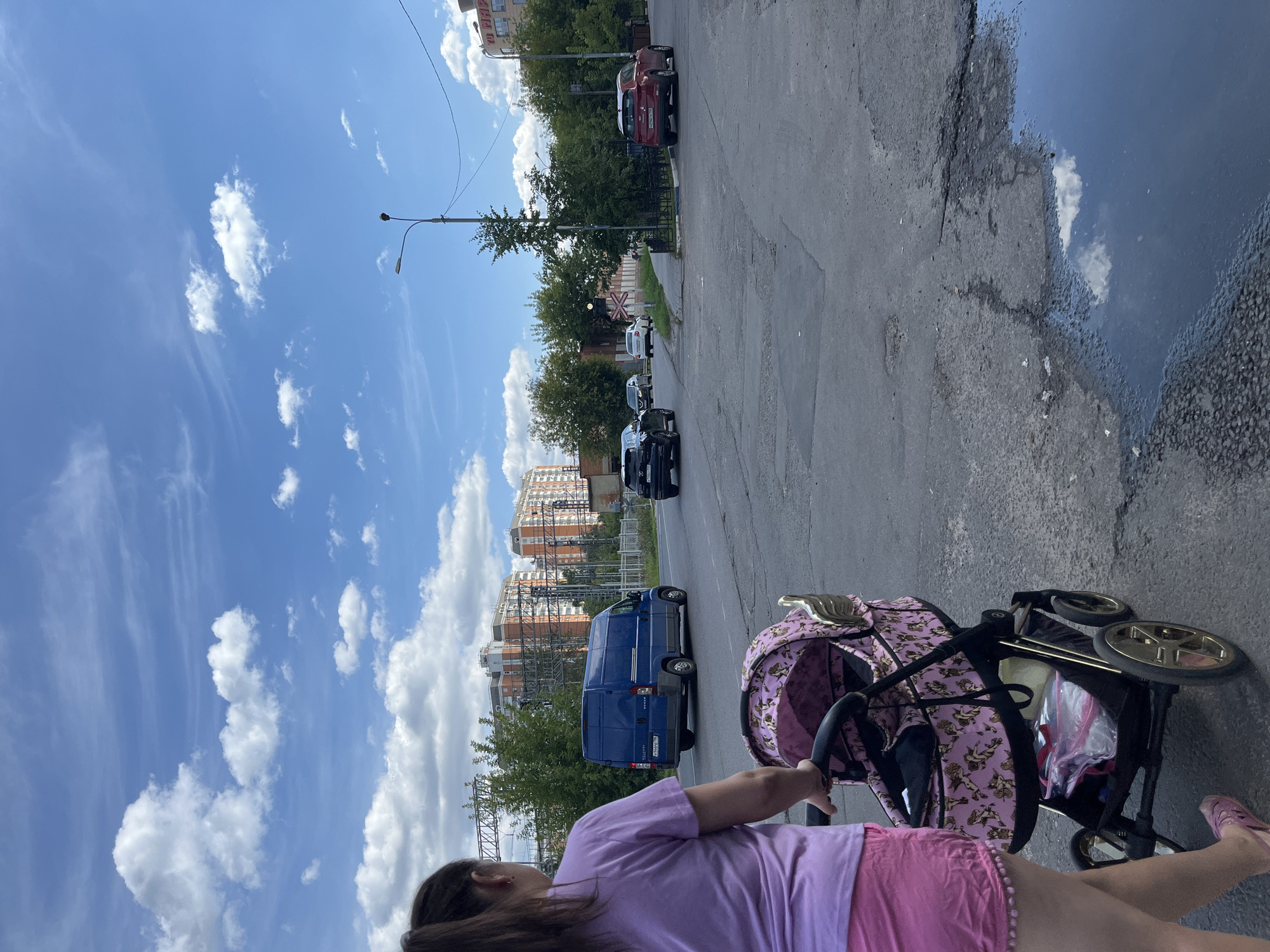 Everyday street life in a Balashikha residential neighborhood