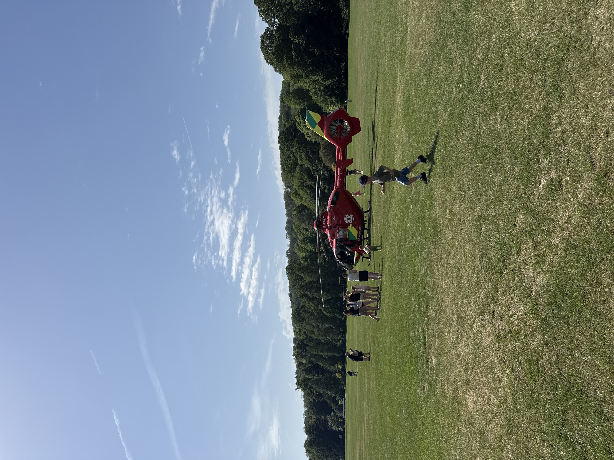 Air ambulance helicopter lands in High Wycombe field