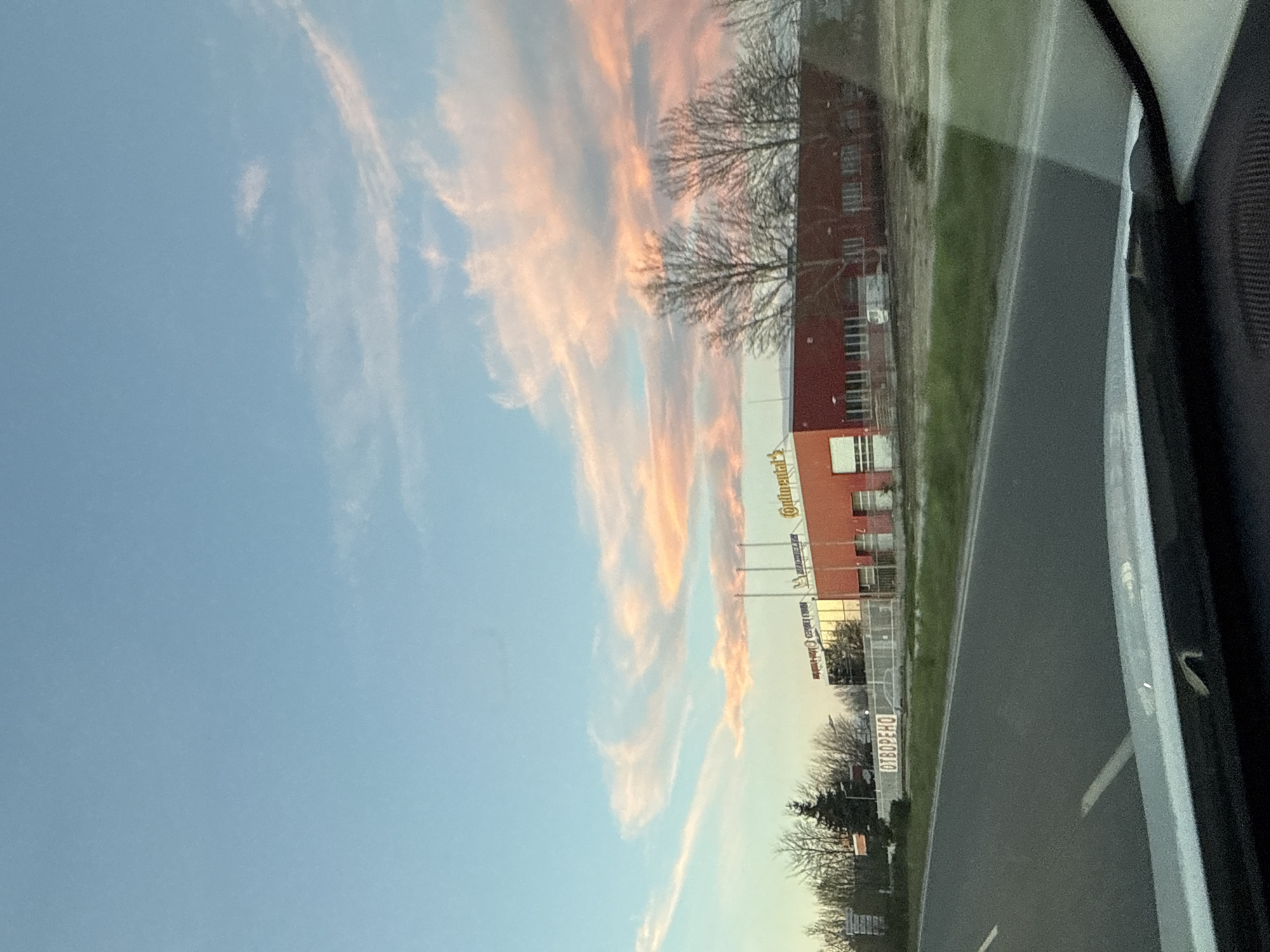 Colorful sky photographed from vehicle in Plovdiv, Bulgaria
