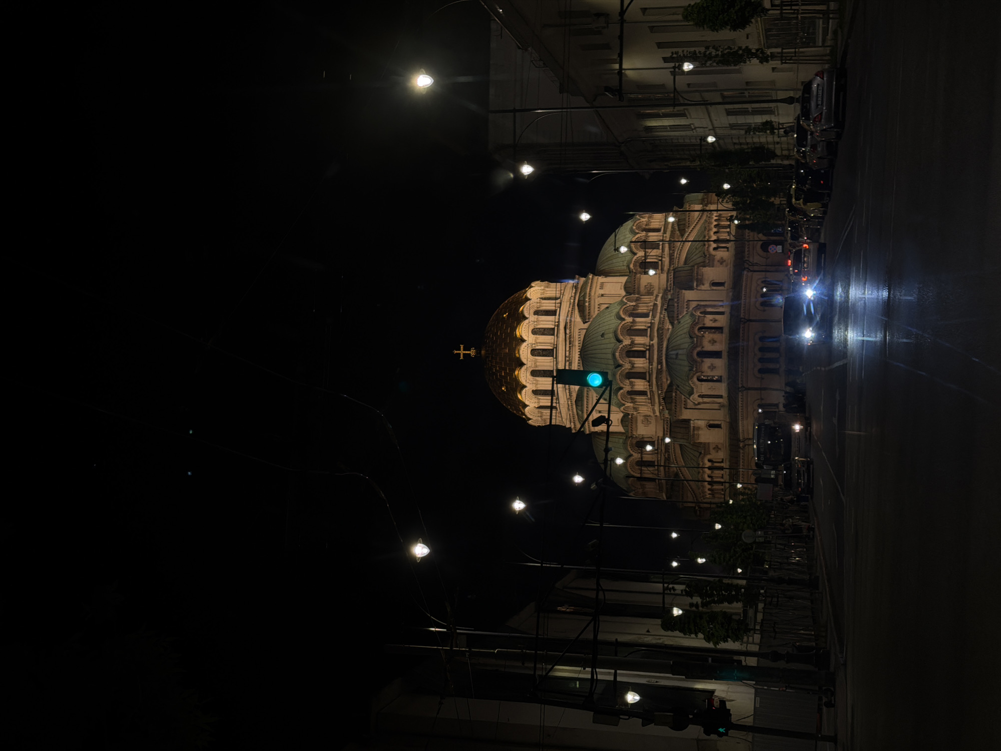 Alexander Nevsky Cathedral illuminated on wet Sofia evening