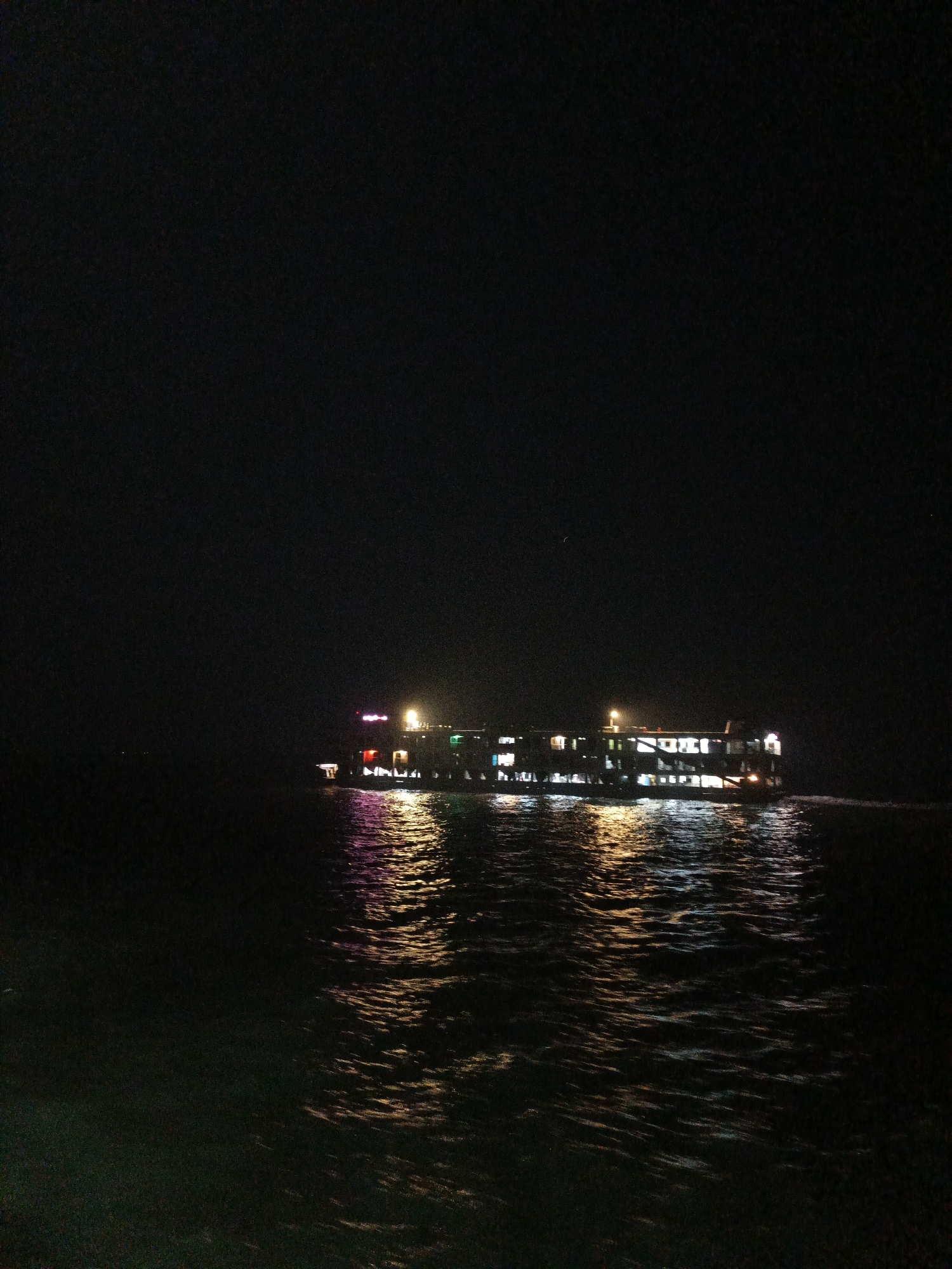Illuminated boat spotted on river in Chandpur at night