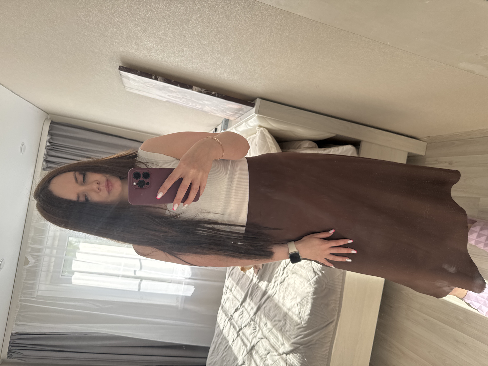 Woman Takes Mirror Selfie in Bedroom, Chaikovsky Russia