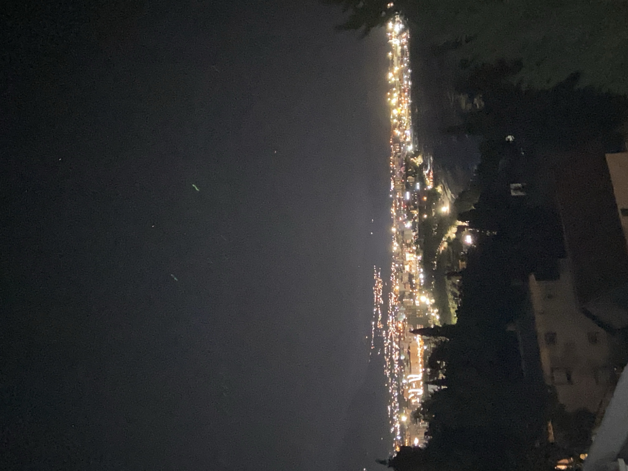 Nighttime coastal lights illuminate Šušanj, Montenegro from above