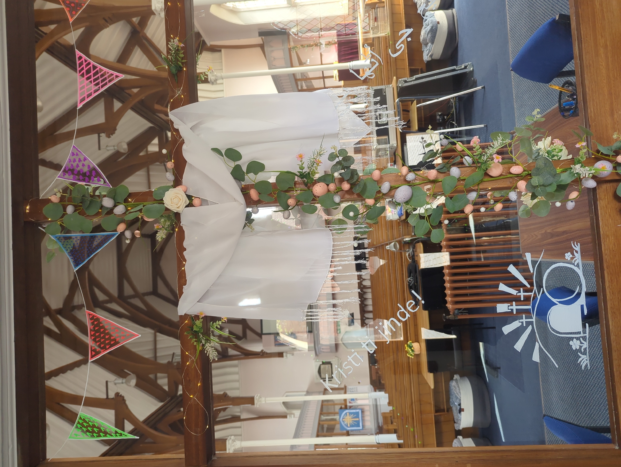 Easter decorations photographed at Worcester church building