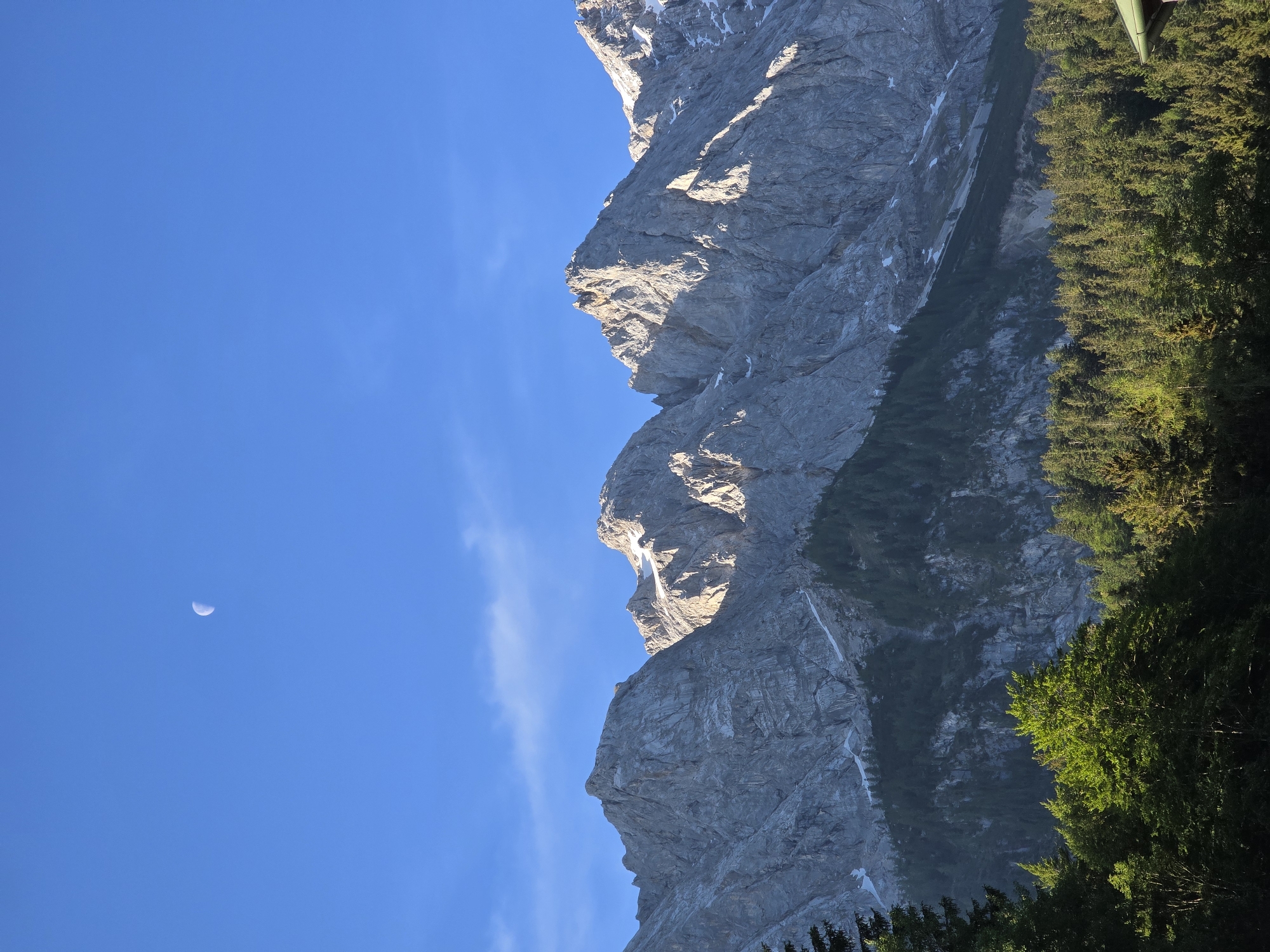 Morning views of Zugspitze peak documented in Grainau, Germany