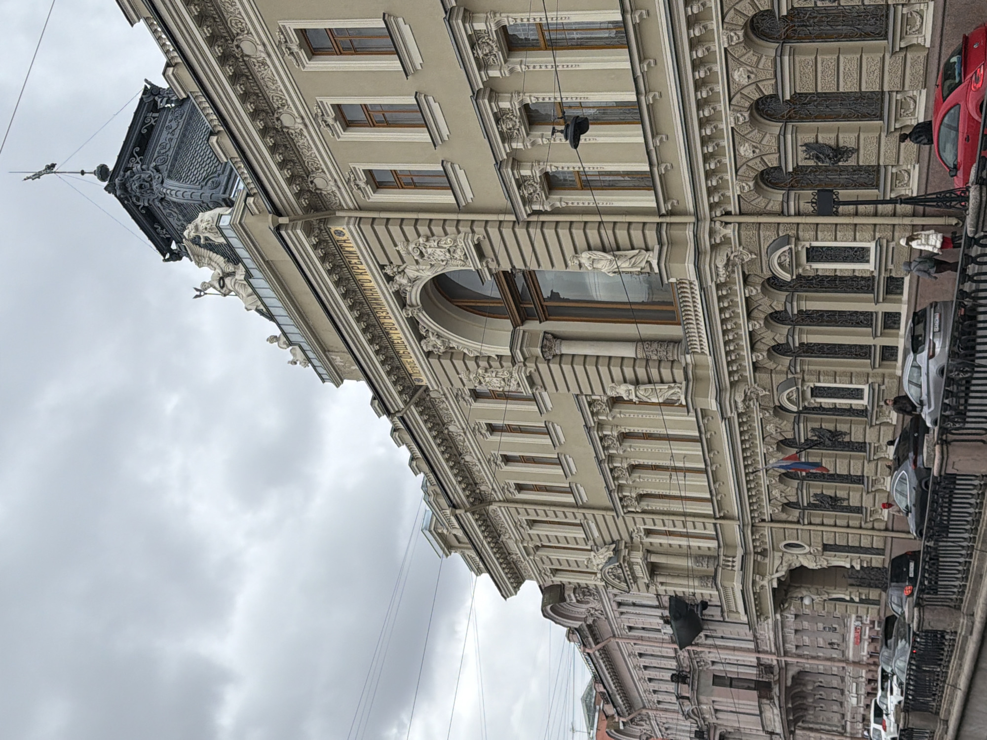 Tourist documents walking tour of historic Saint Petersburg landmarks