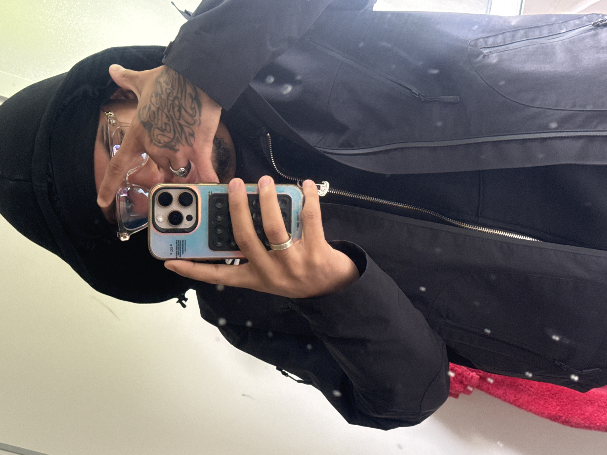 Person takes selfies indoors in Massy, France