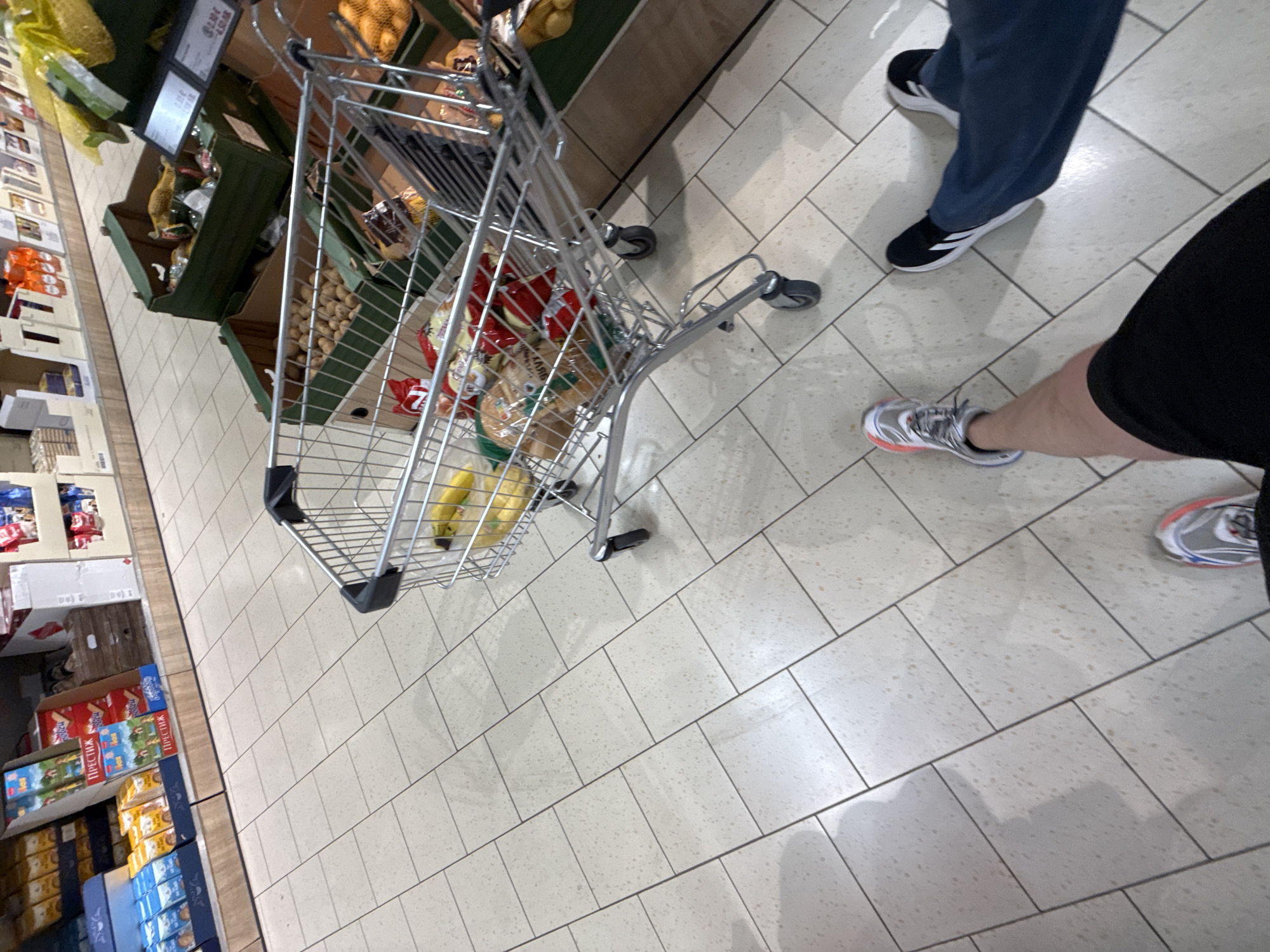 Evening grocery shopping trip documented in Stara Zagora, Bulgaria