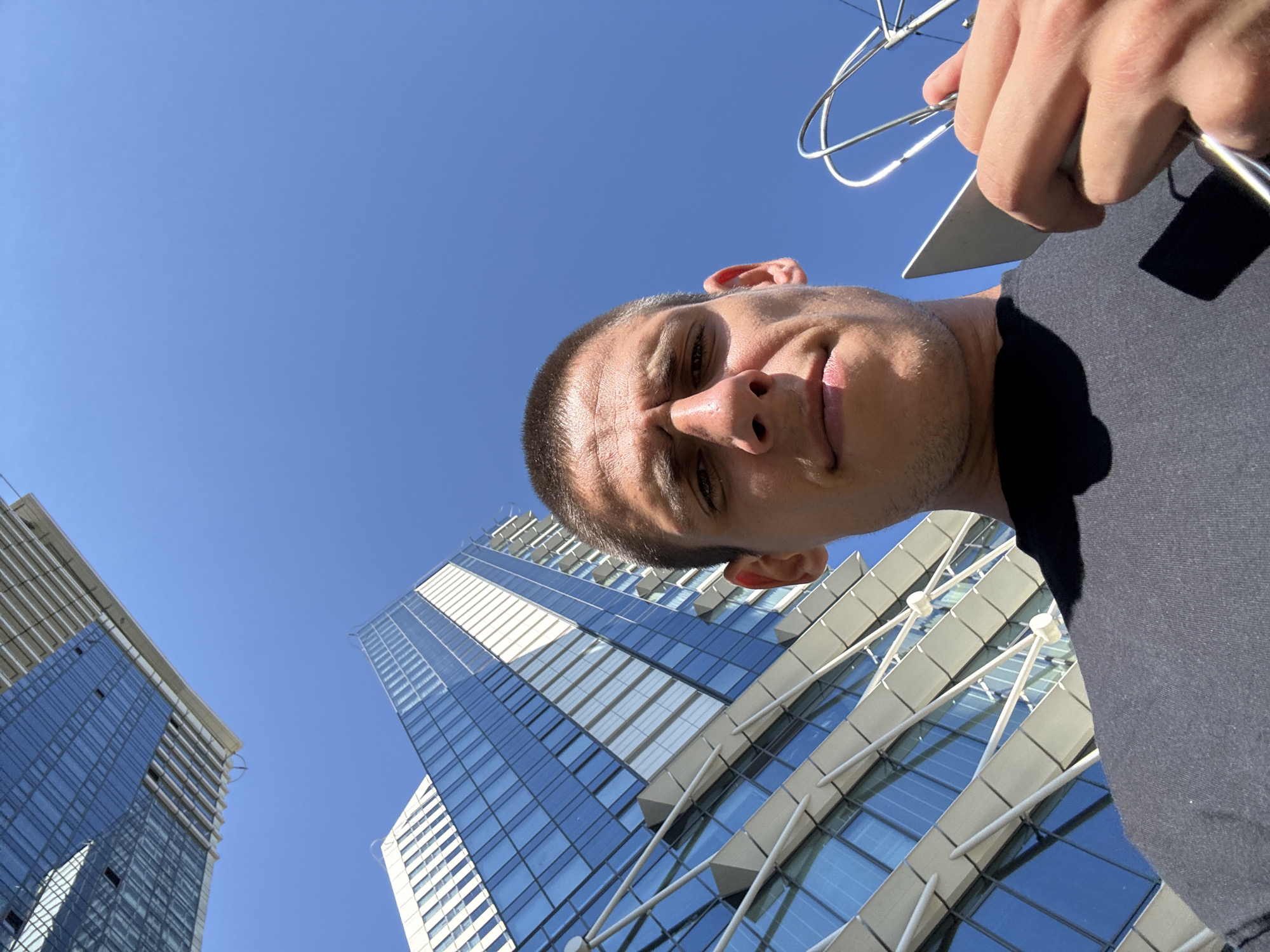Sunny day selfie against a blue sky in Sofia