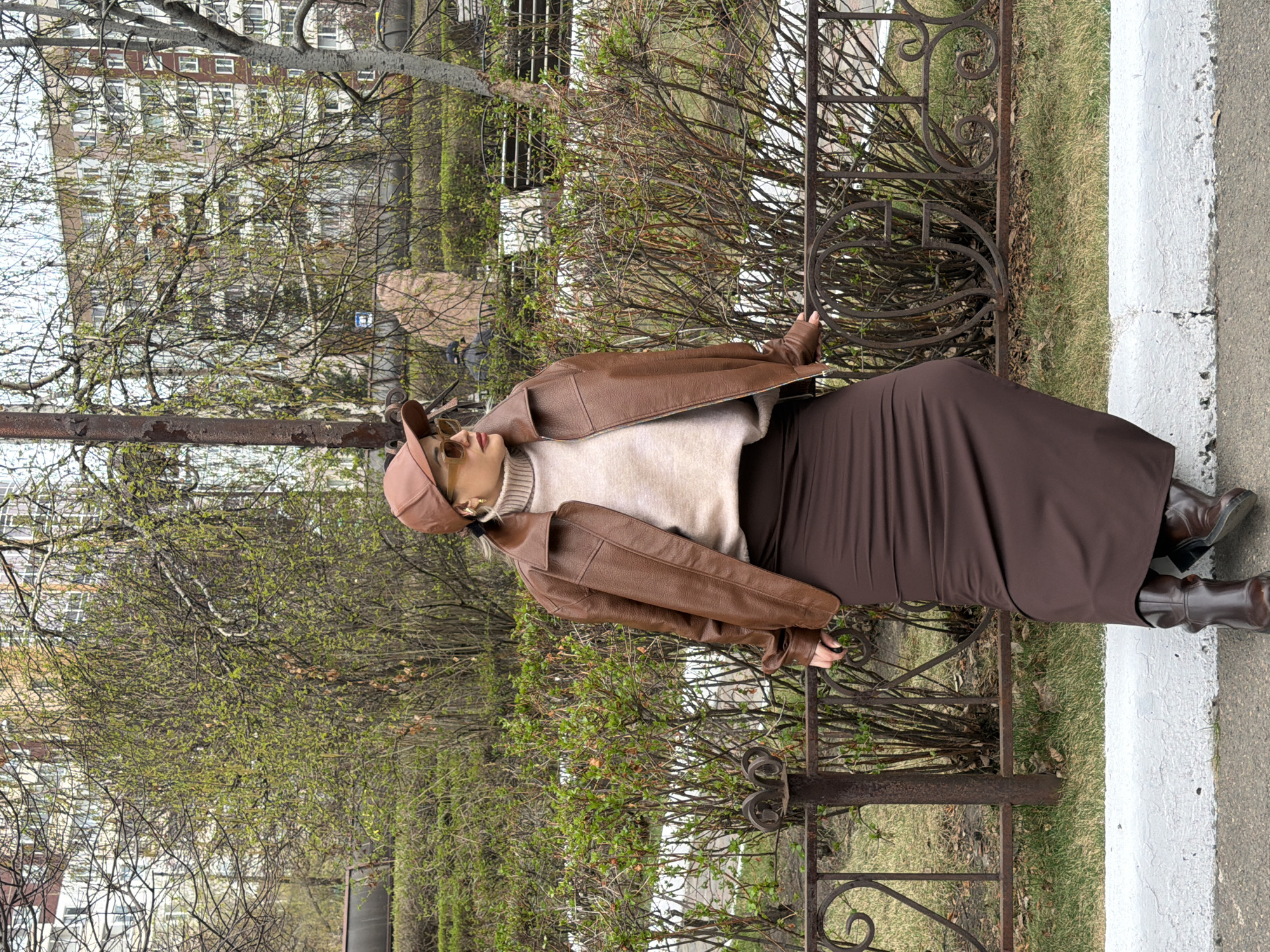 Woman photographed during morning park visit in Krasnoyarsk
