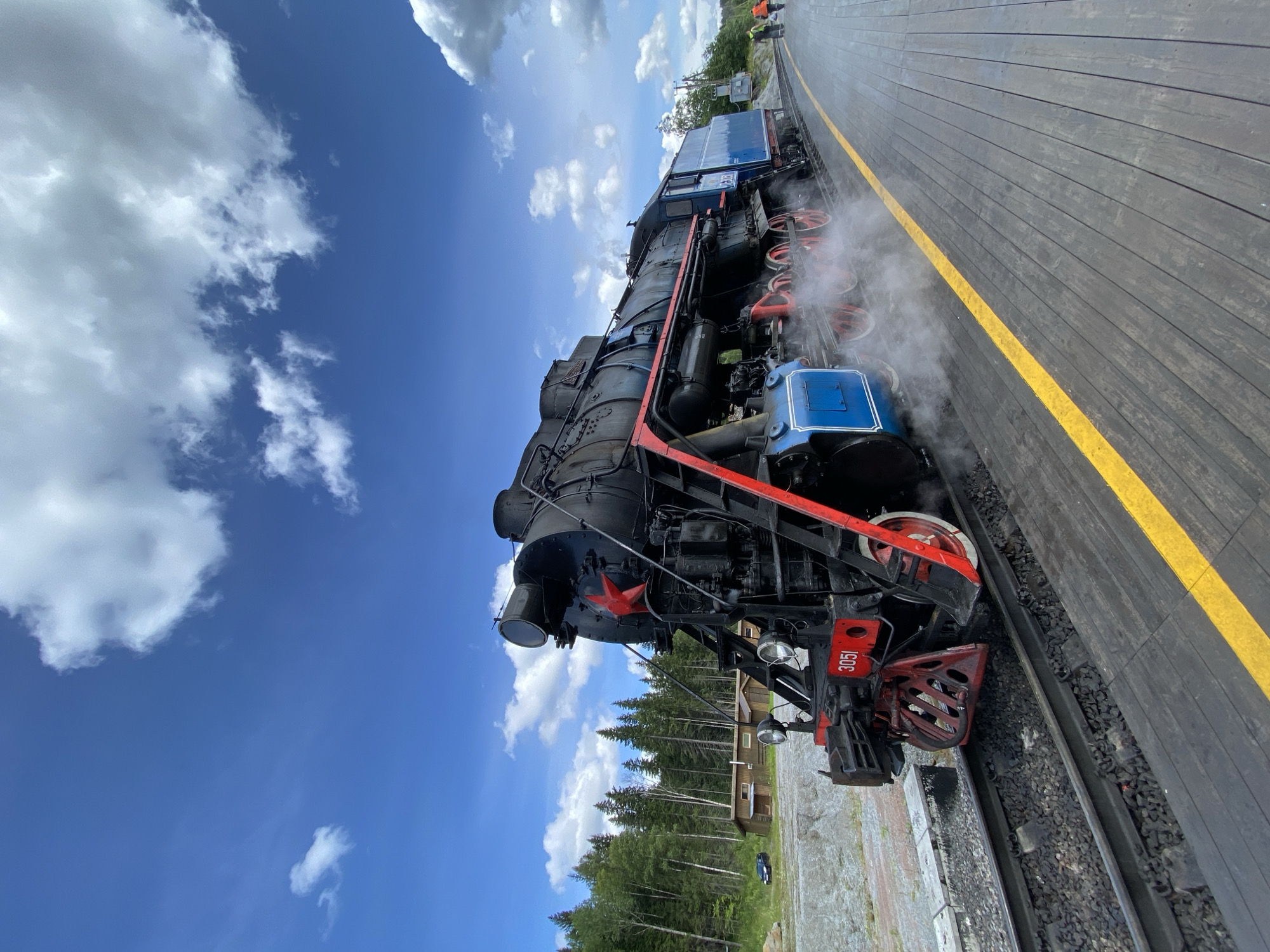 Morning at Ruskeala: marble quarry, steam train, and lake ducks