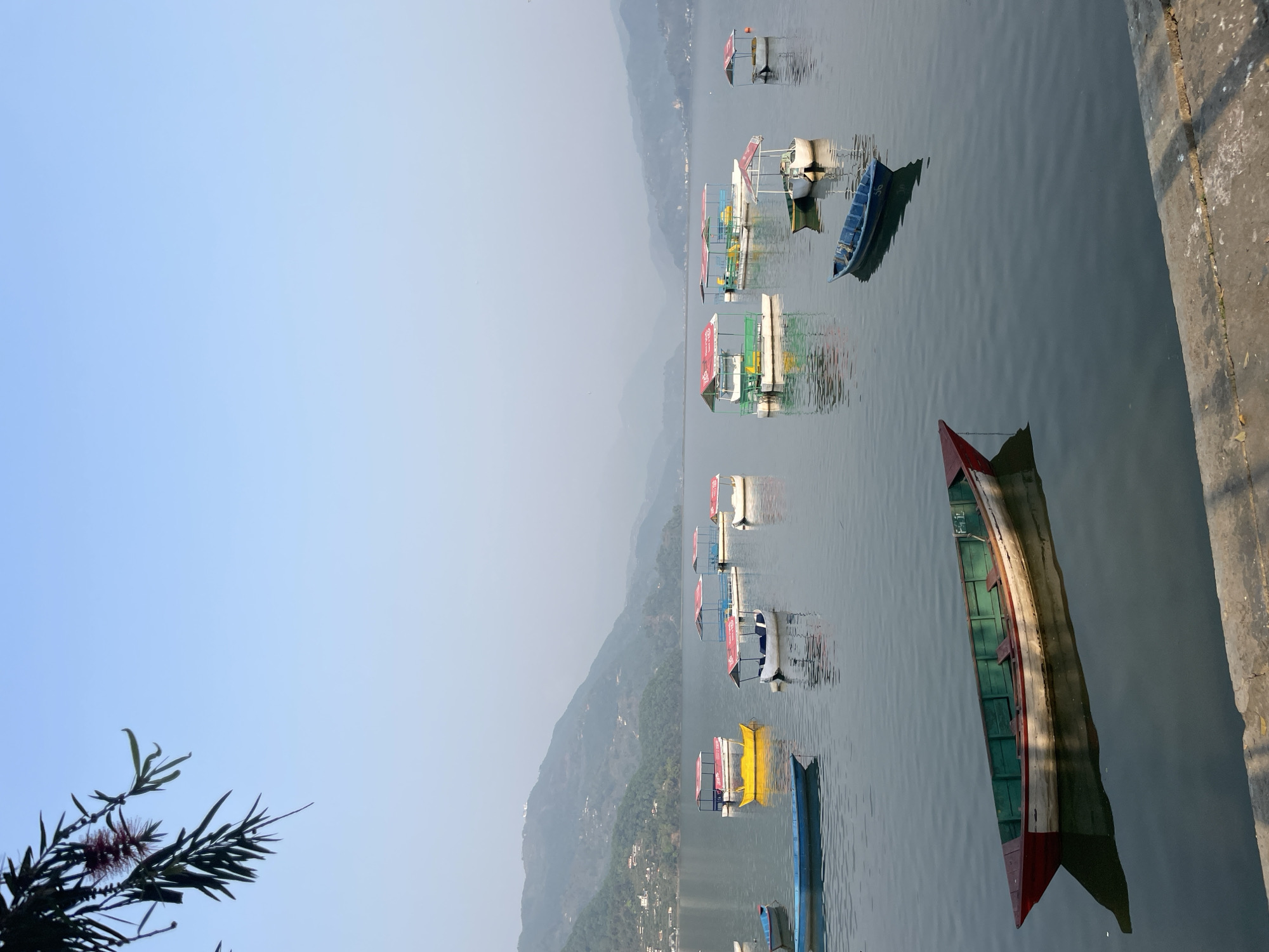 Early morning boating activity observed on Phewa Lake, Pokhara