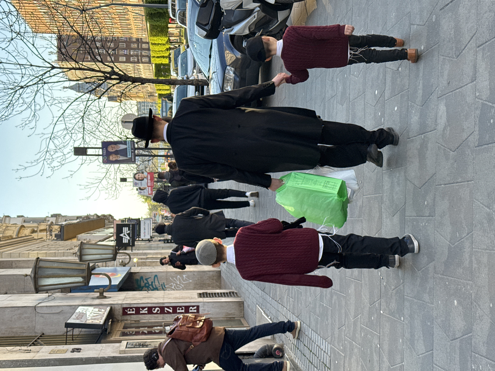 Orthodox Jewish group walks Budapest streets near city center