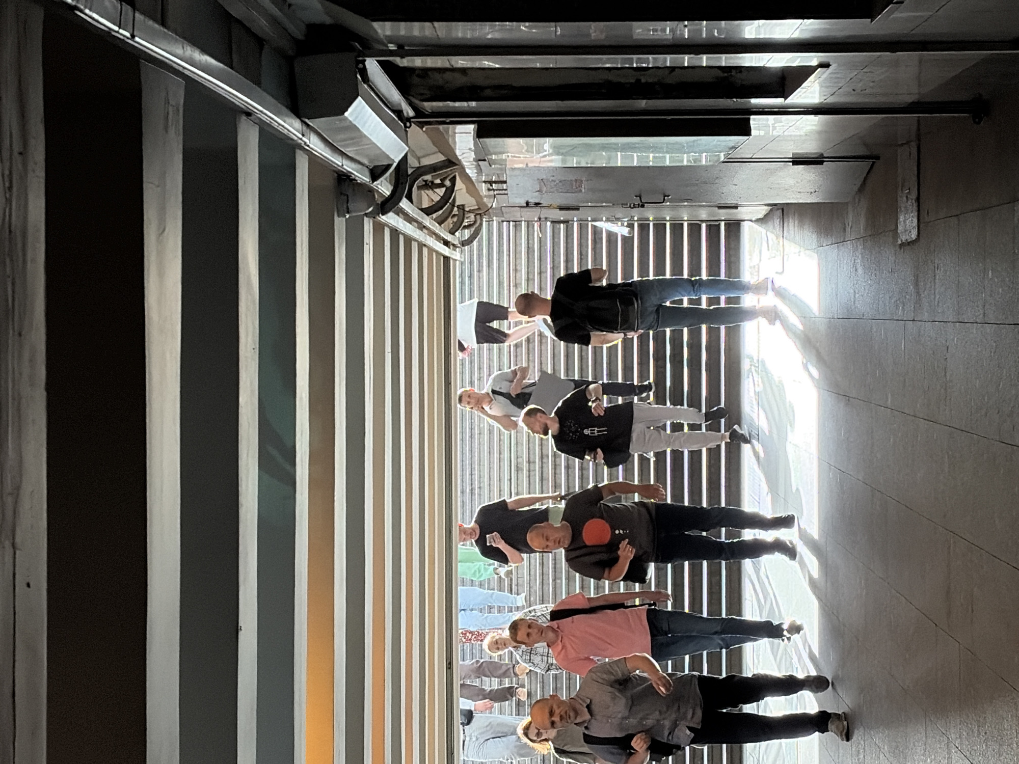 Quick stop at a Moscow metro station with striking striped ceilings.