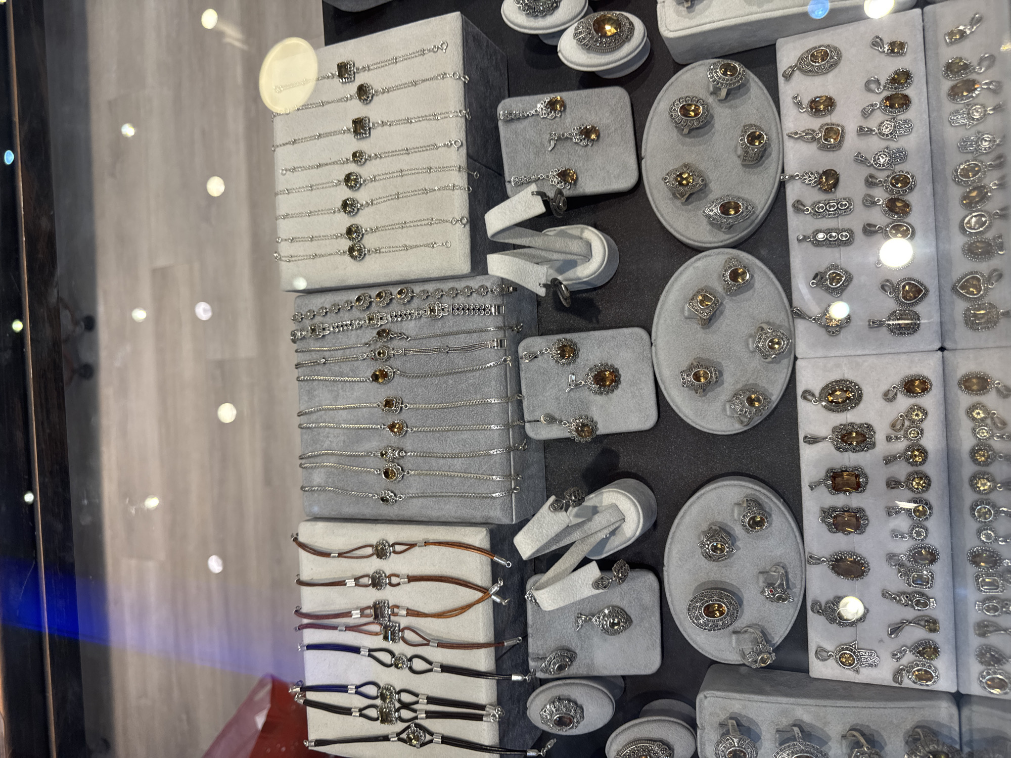 Tourist documents Turkish jewelry shop displays in Avanos