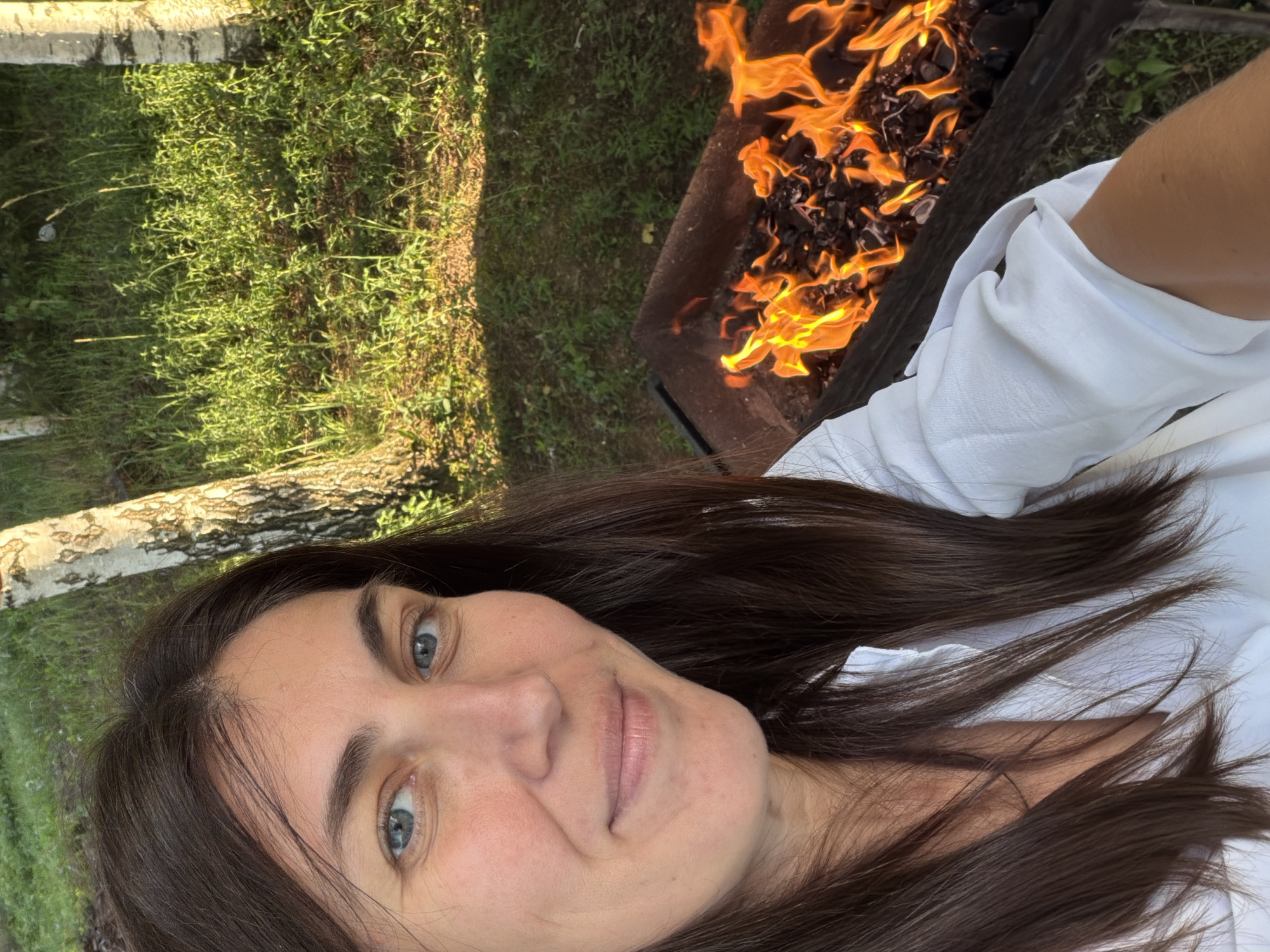 Backyard grill day by the water in Dubrova, Russia