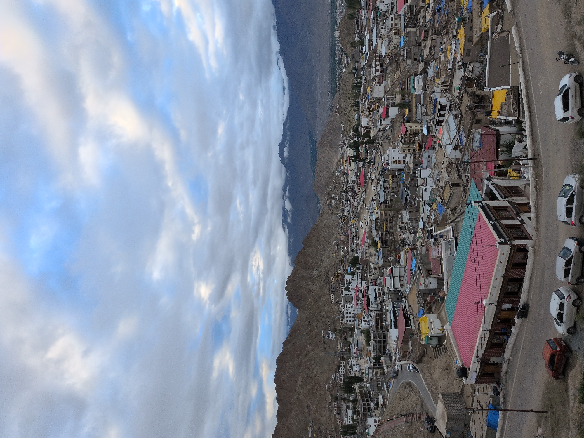 Leh from every angle: palace, monastery, prayer flags, mountains
