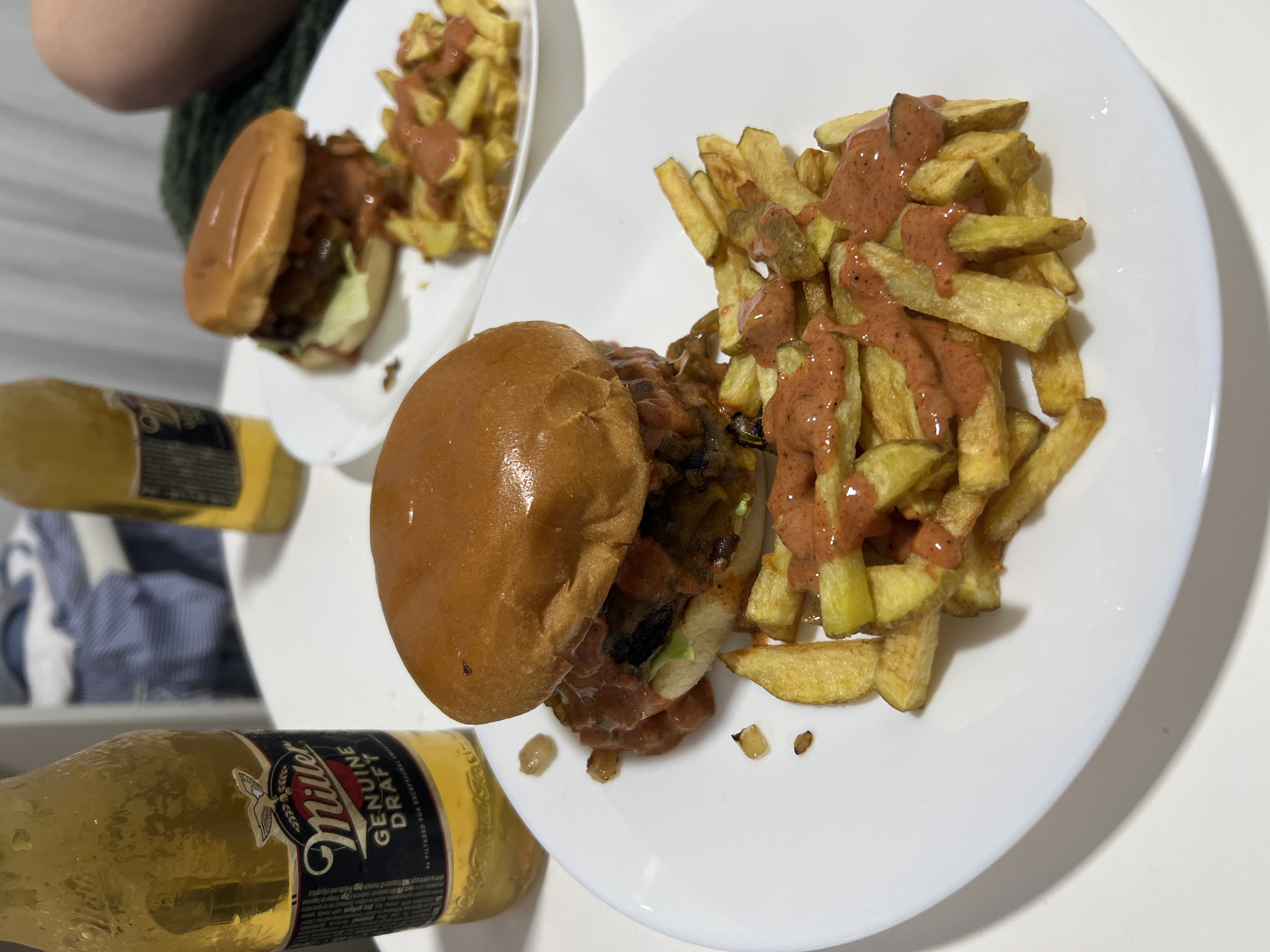 Burger and fries dinner documented in Mogán, Spain